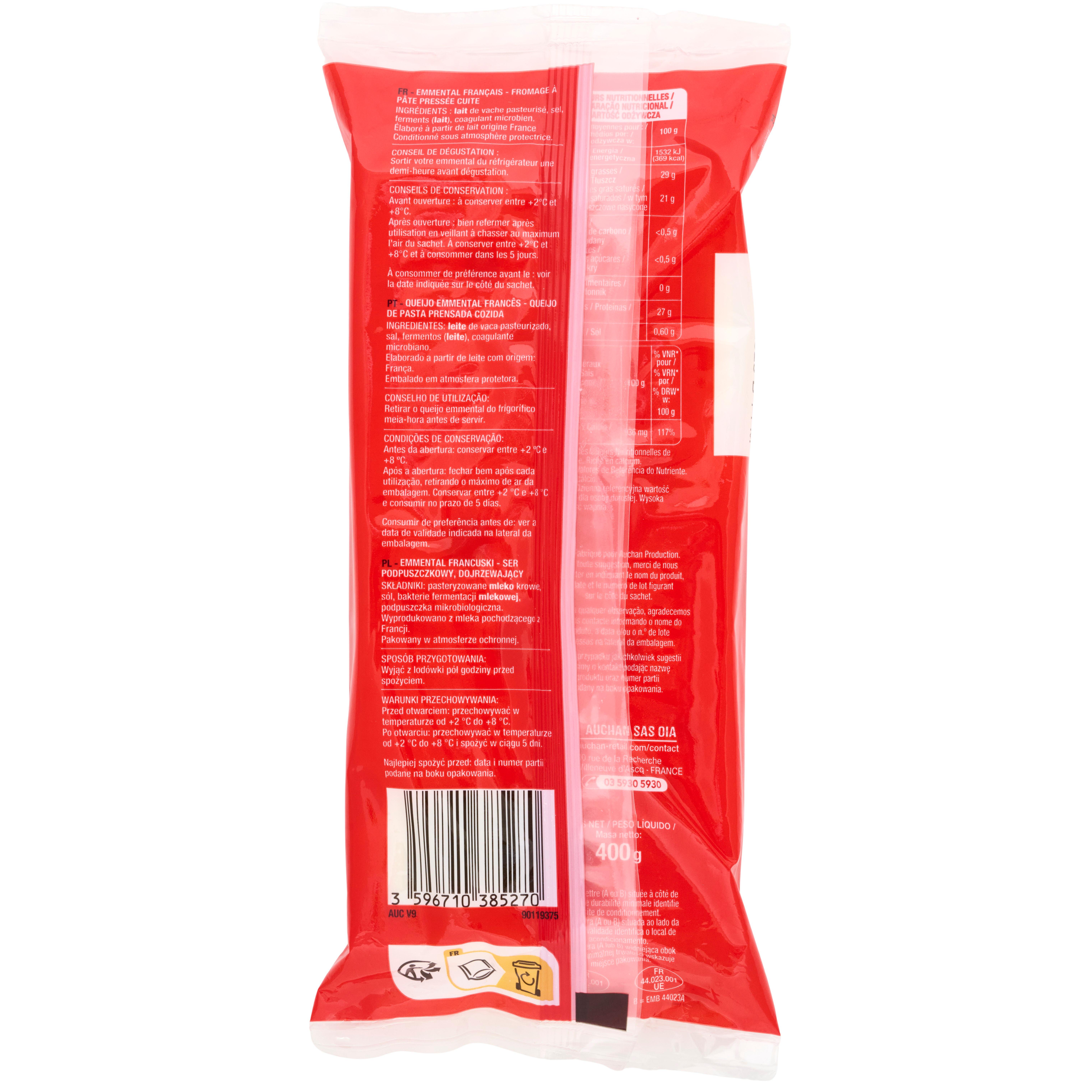 Voir la diapositive 4 : AUCHAN Emmental français en bloc 400g