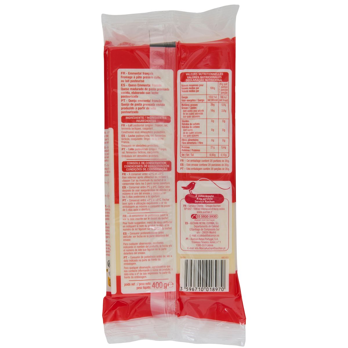 AUCHAN Emmental français en bloc 400g