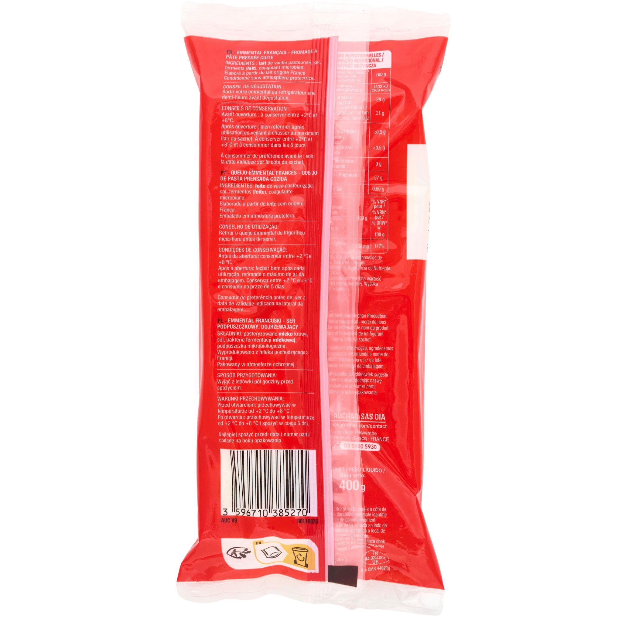Voir la diapositive 5 : AUCHAN Emmental français en bloc 400g