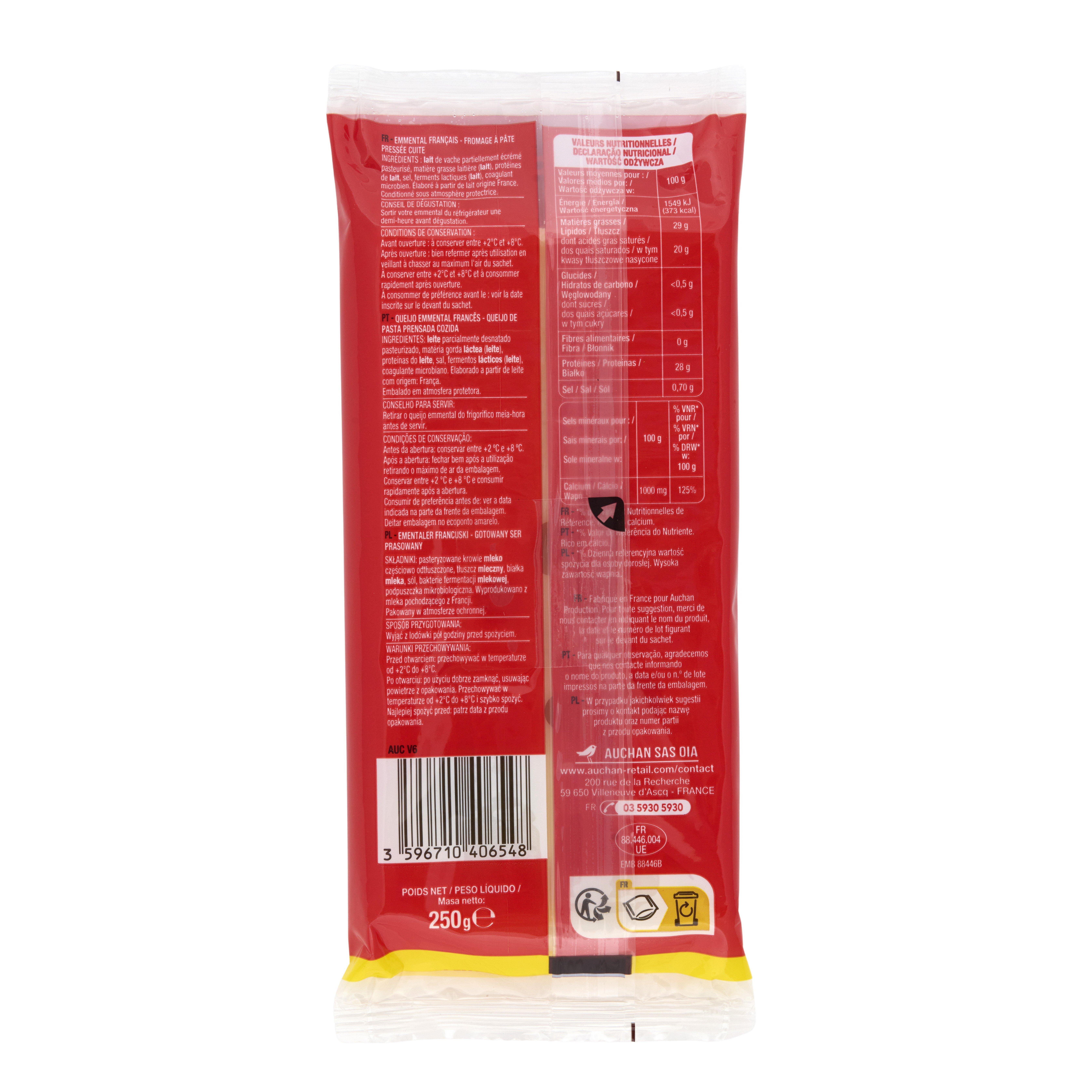 Voir la diapositive 3 : AUCHAN Emmental français en bloc 250g