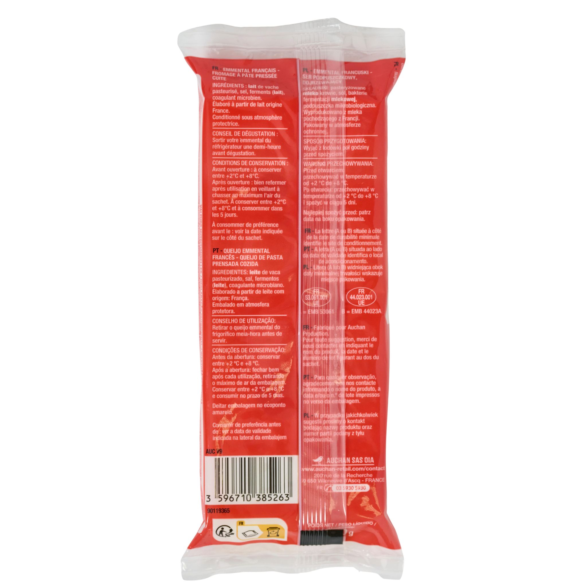 Voir la diapositive 5 : AUCHAN Emmental français en bloc 250g