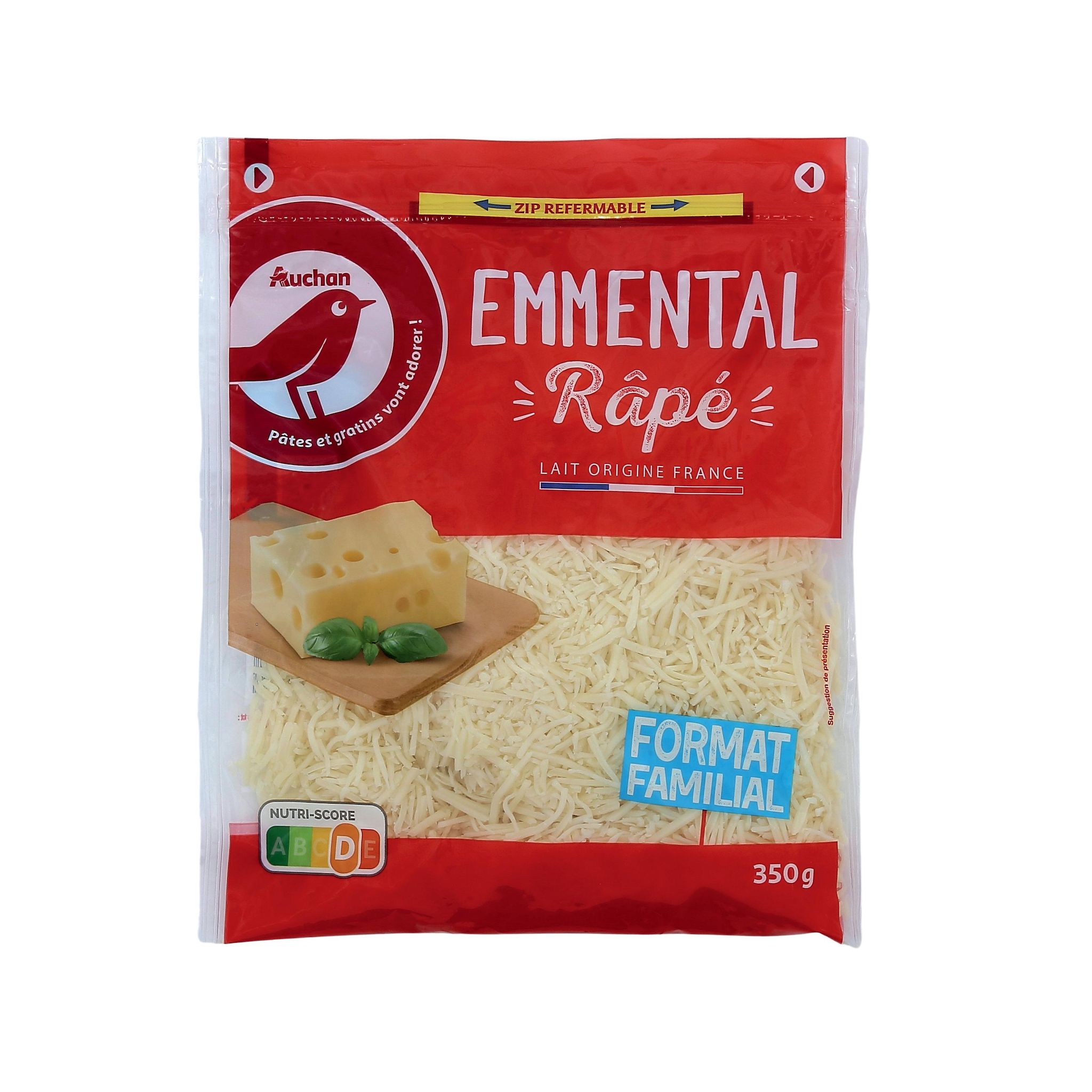Voir la diapositive 2 : AUCHAN Emmental râpé français 350g
