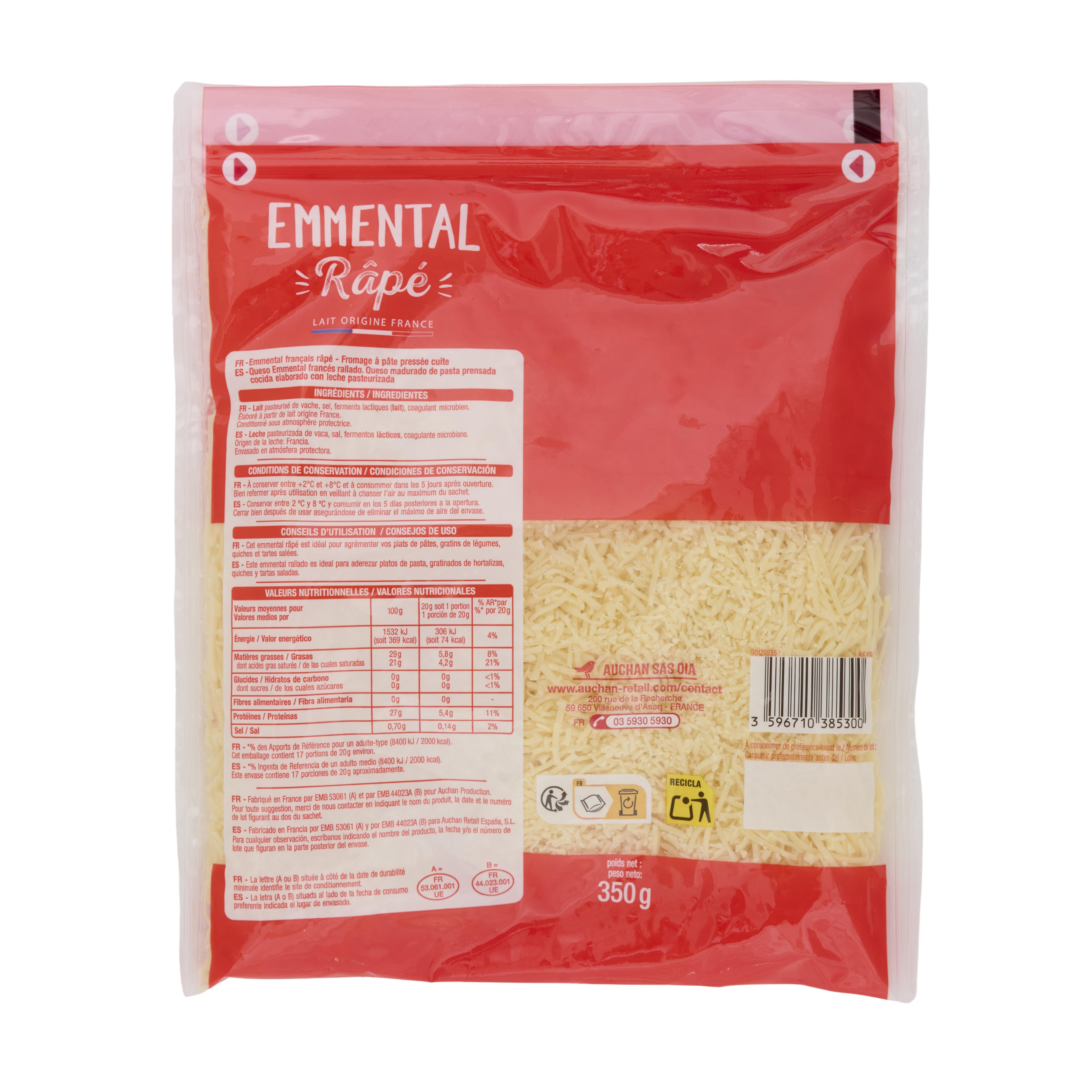 Voir la diapositive 4 : AUCHAN Emmental râpé français 350g