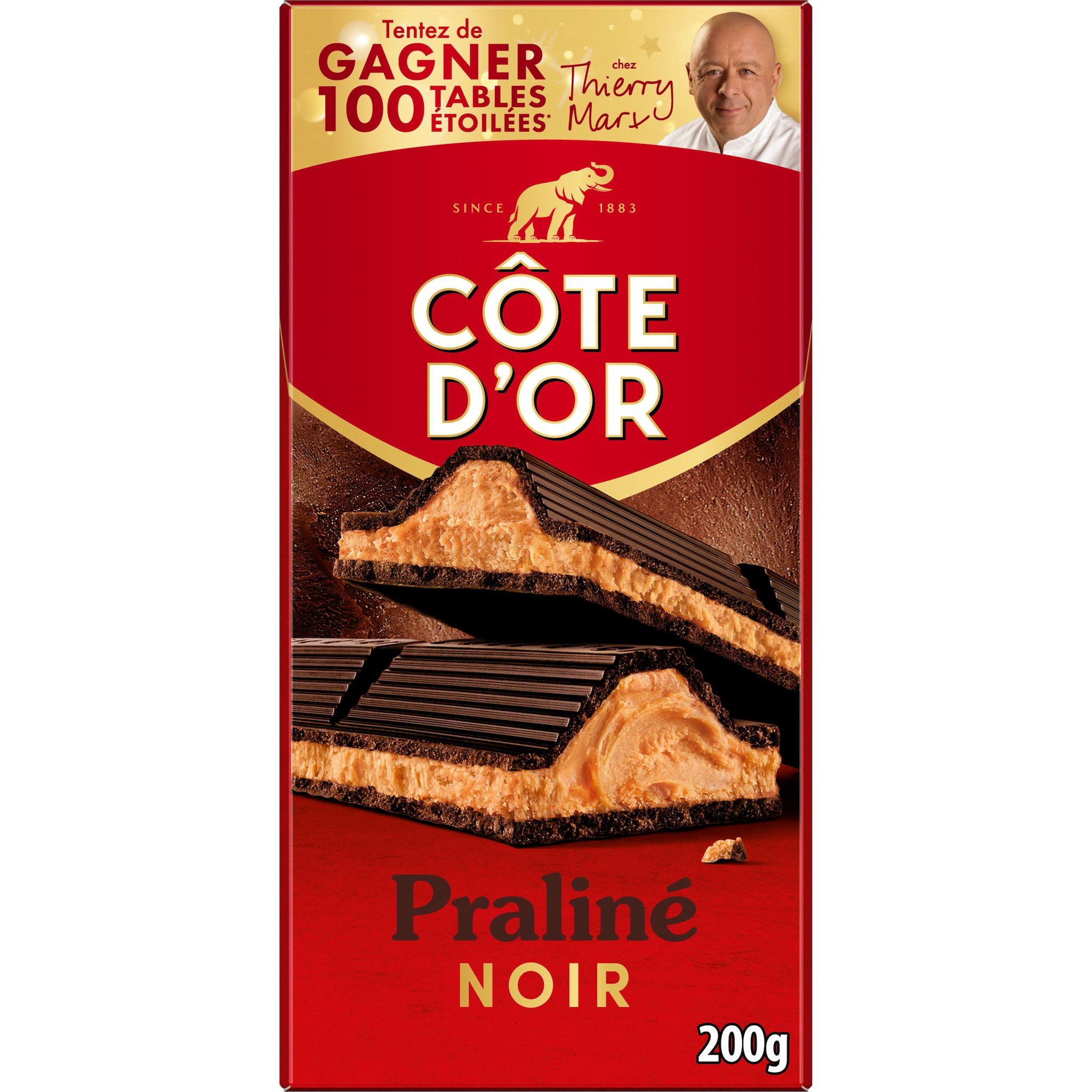 Voir la diapositive 2 : COTE D'OR Tablette de chocolat noir fourré fondant praliné 200g