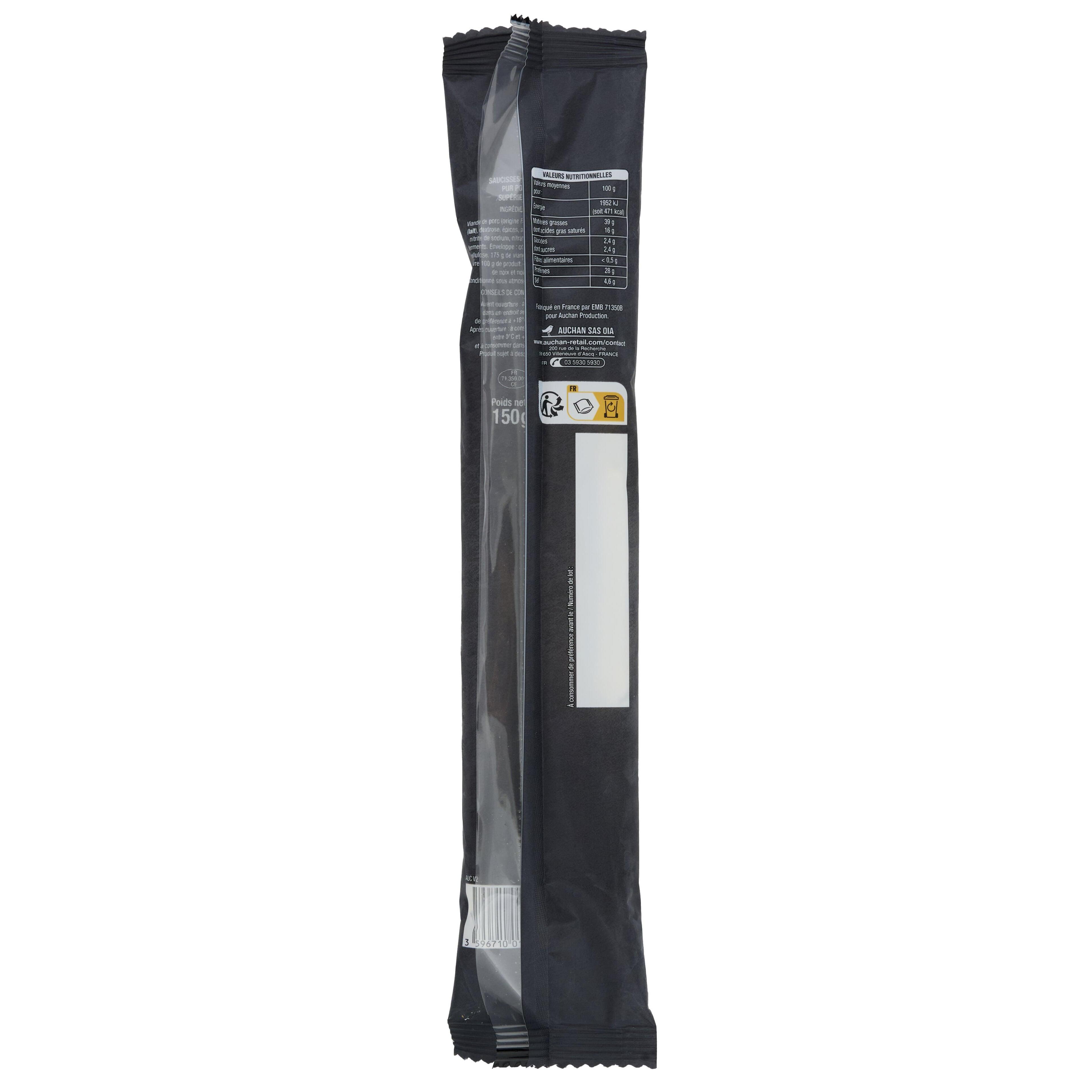 Voir la diapositive 2 : AUCHAN Saucisses droites à croquer 3 pièces 150g