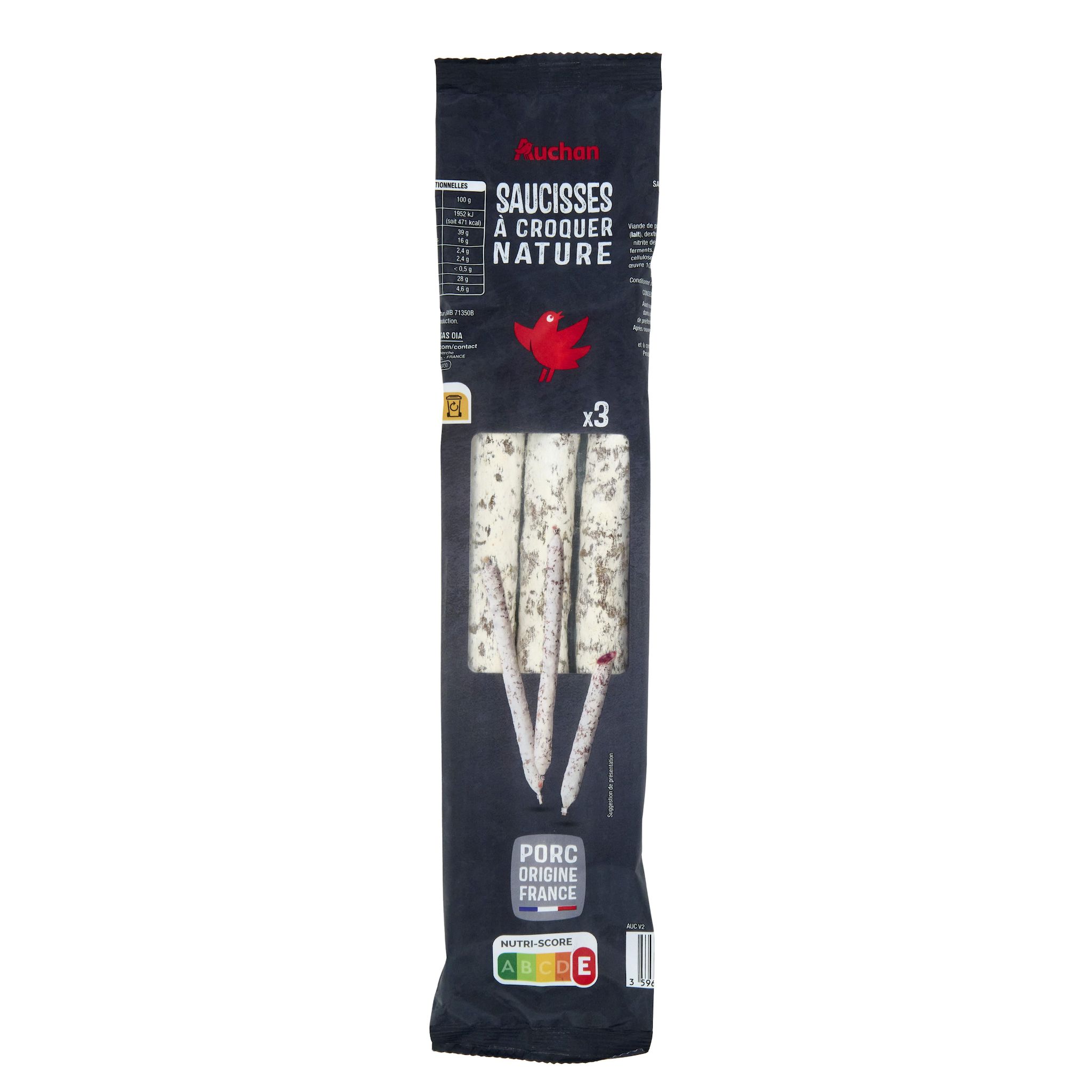 Voir la diapositive 2 : AUCHAN Saucisses droites à croquer 3 pièces 150g