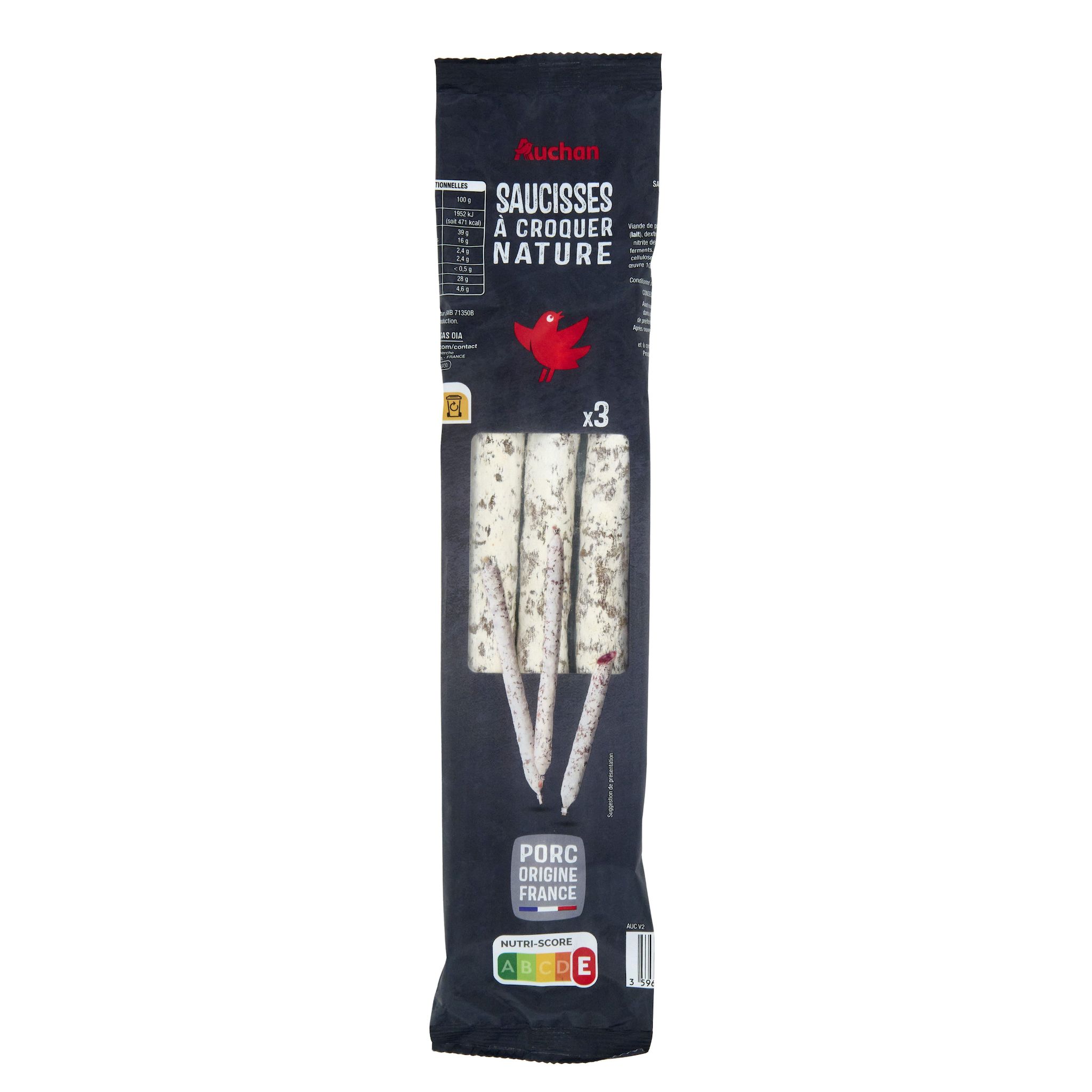 Voir la diapositive 3 : AUCHAN Saucisses droites à croquer 3 pièces 150g
