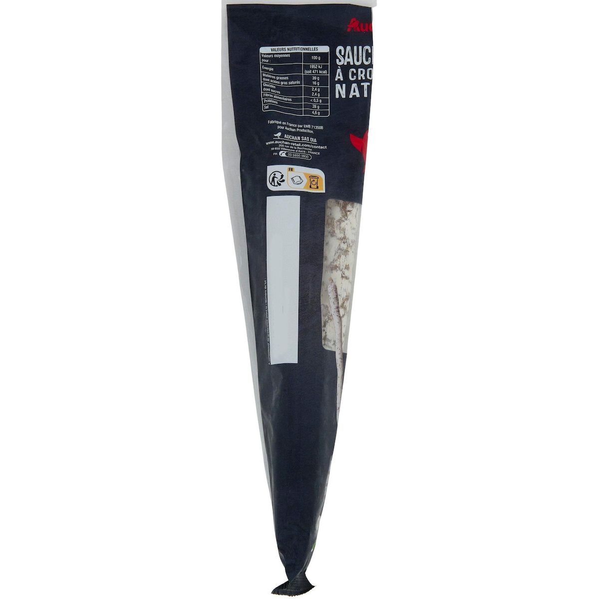 AUCHAN Saucisses droites à croquer 3 pièces 150g