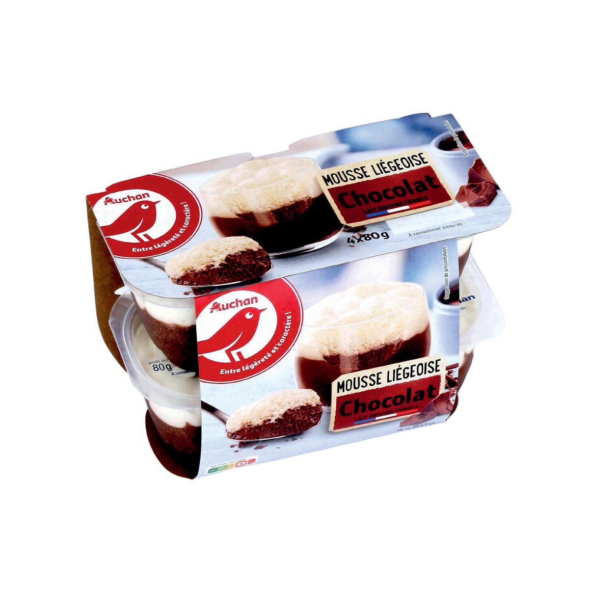 AUCHAN Mousse liégeoise au chocolat 4x80g