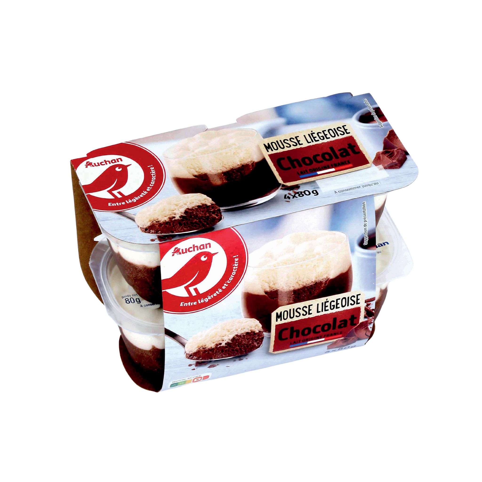 Voir la diapositive 2 : AUCHAN Mousse liégeoise au chocolat 4x80g