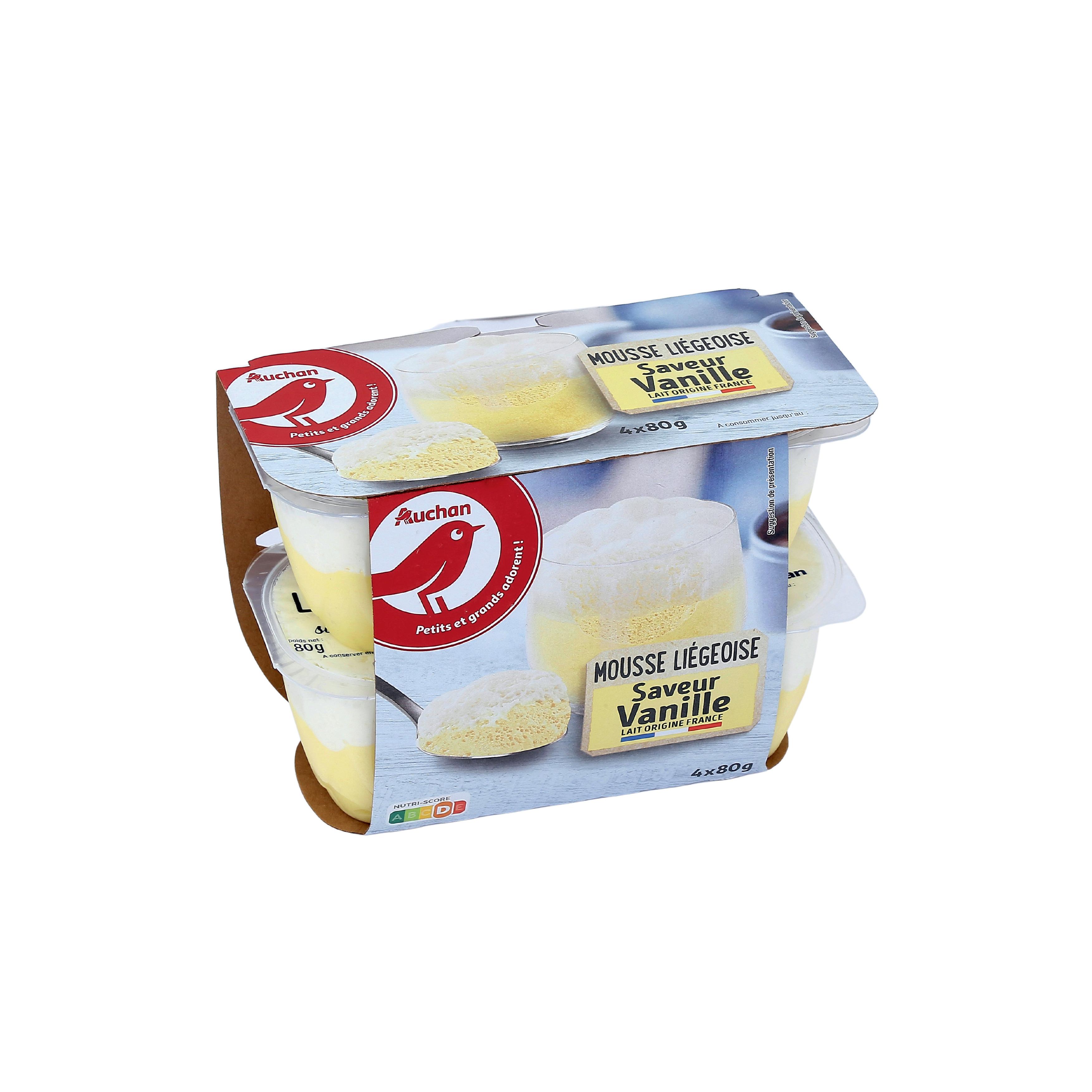 Voir la diapositive 2 : AUCHAN Mousse liégeoise saveur vanille 4x80g