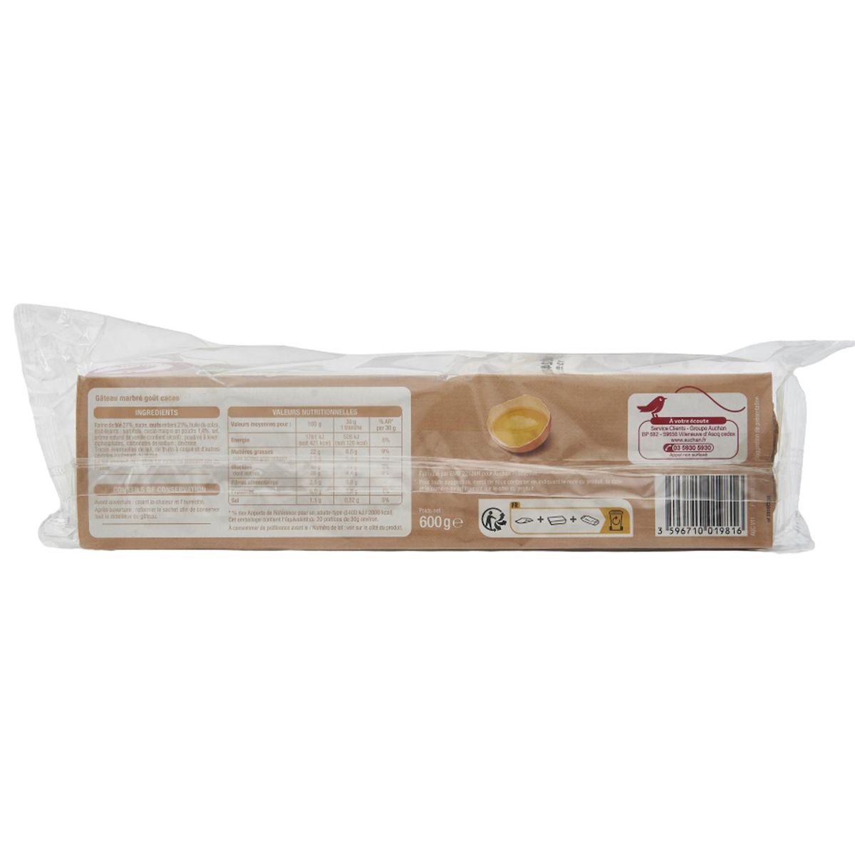 AUCHAN Barre moelleuse marbrée 600g