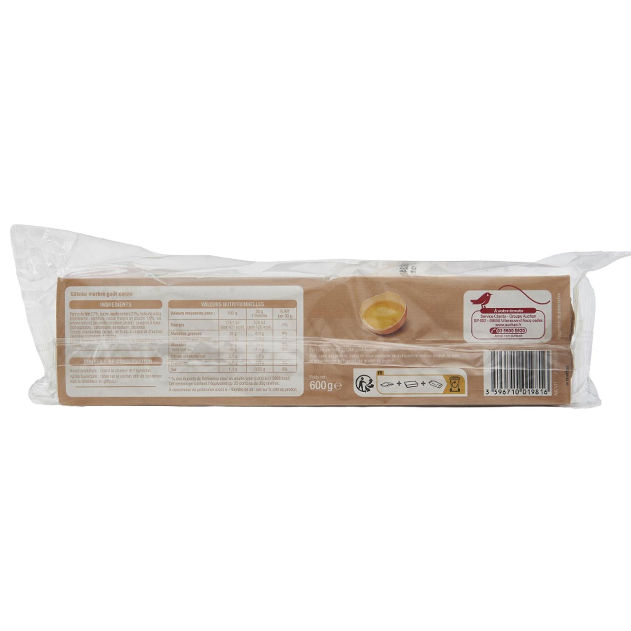 Voir la diapositive 2 : AUCHAN Barre moelleuse marbrée 600g