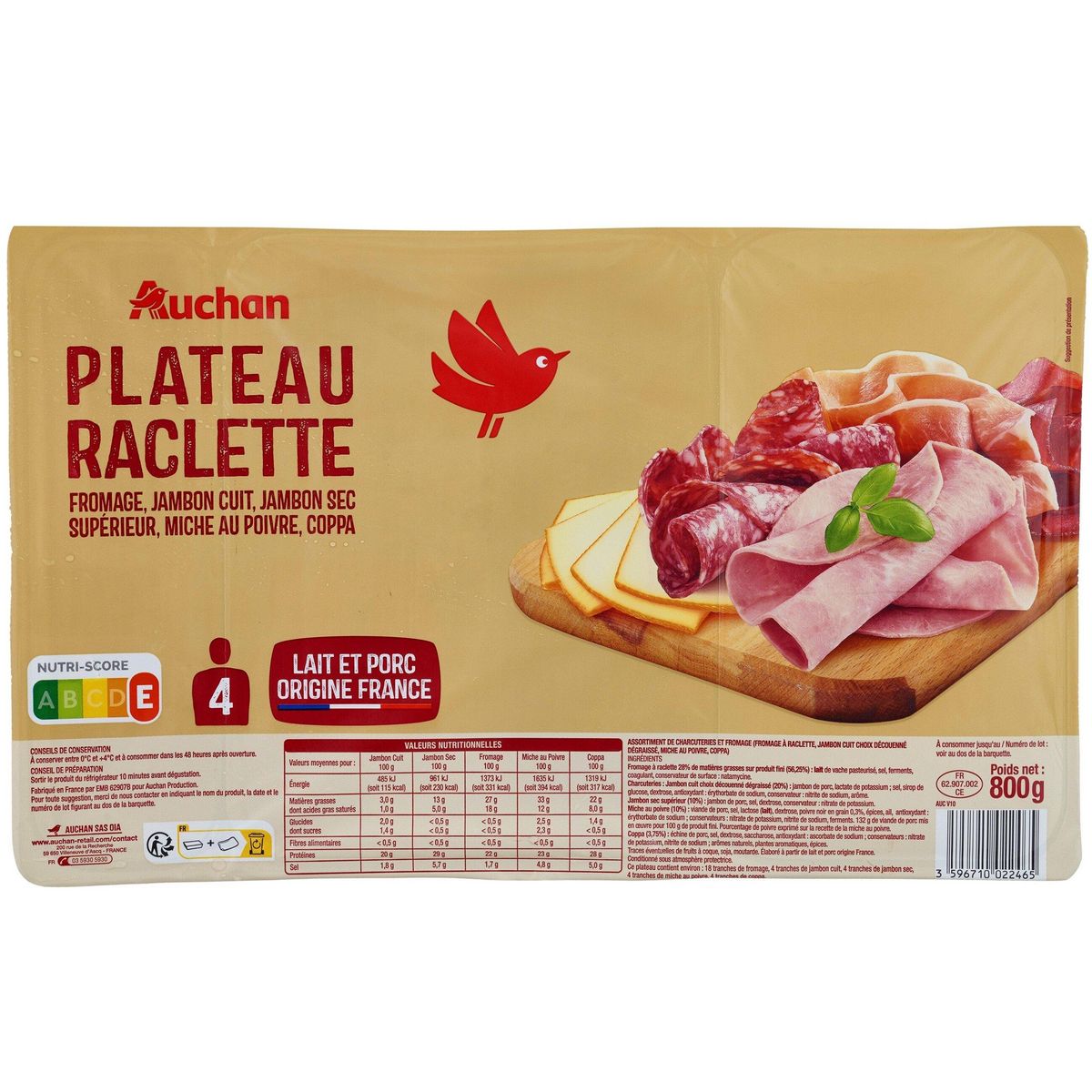 AUCHAN Plateau raclette 4 personnes 800g