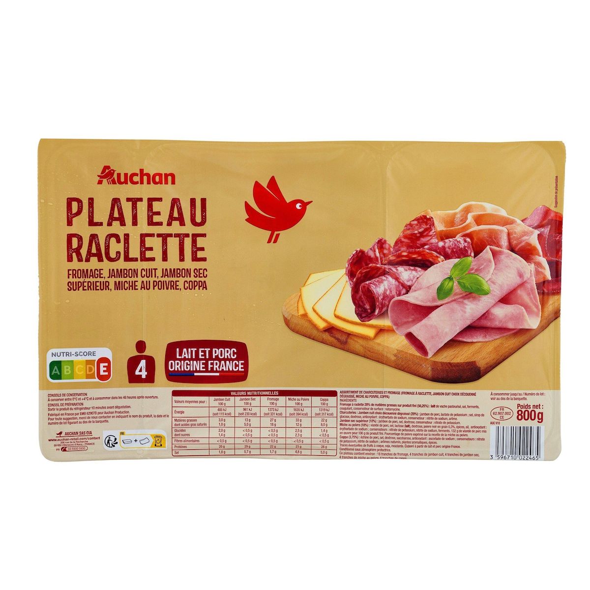 AUCHAN Plateau raclette 4 personnes 800g