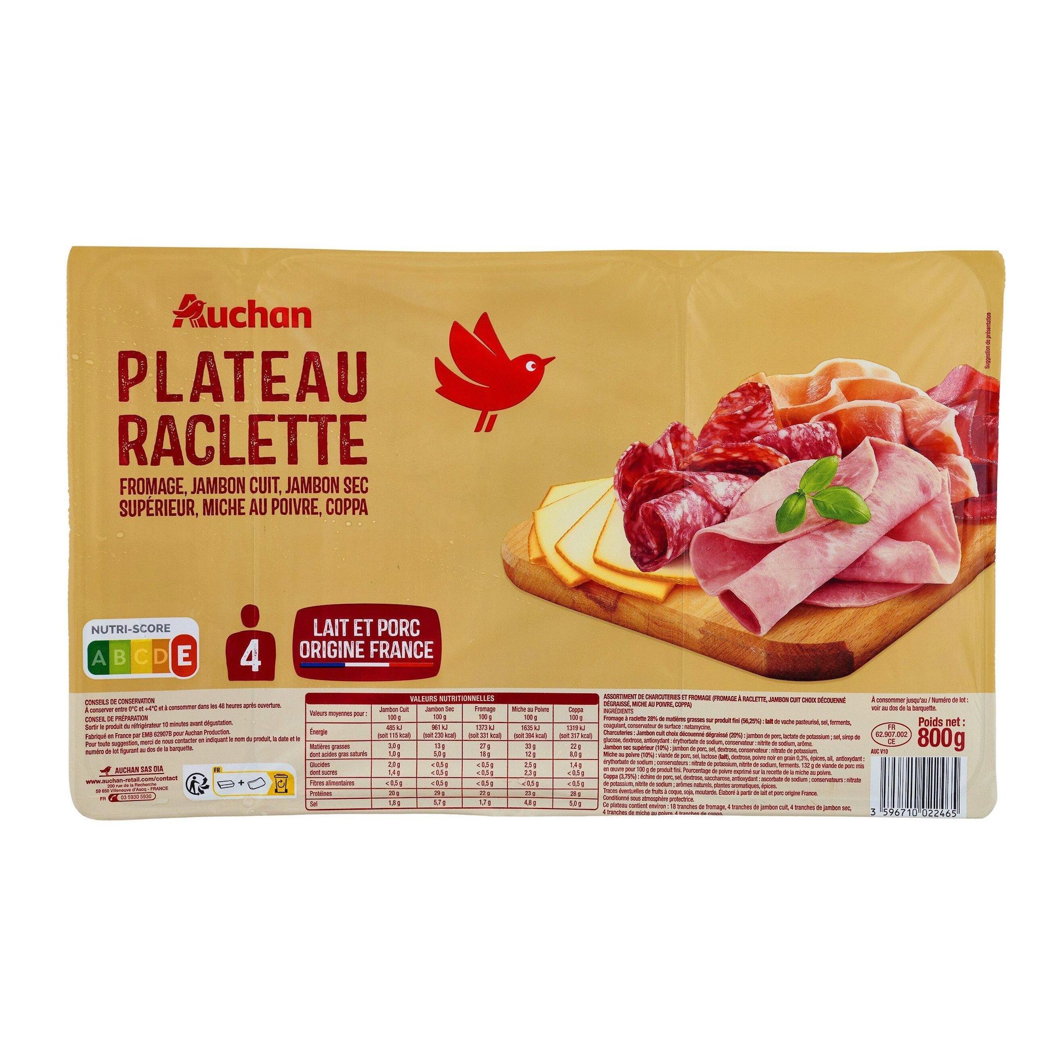 Voir la diapositive 2 : AUCHAN Plateau raclette 4 personnes 800g