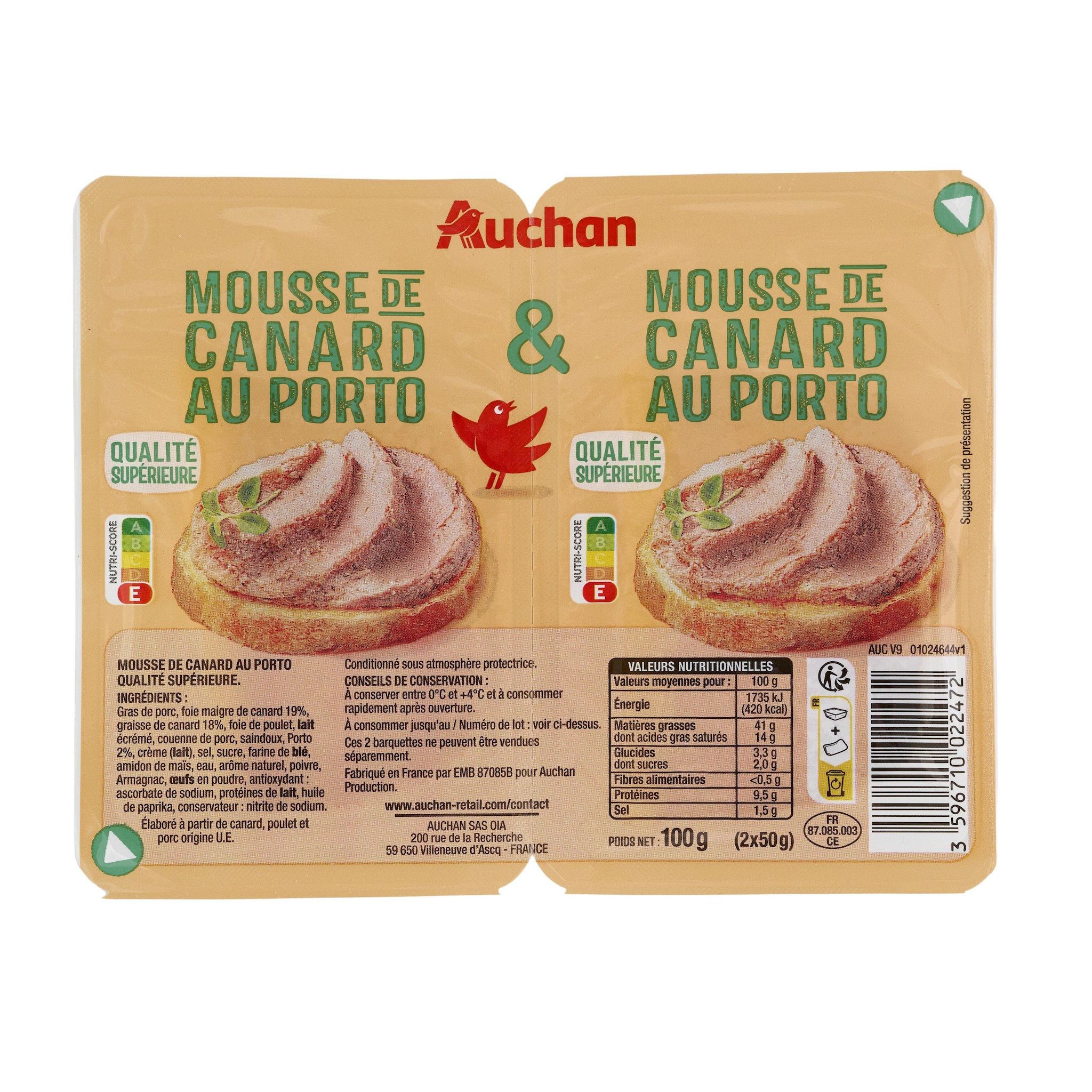 Voir la diapositive 2 : AUCHAN Mousse de canard au porto 2x50g