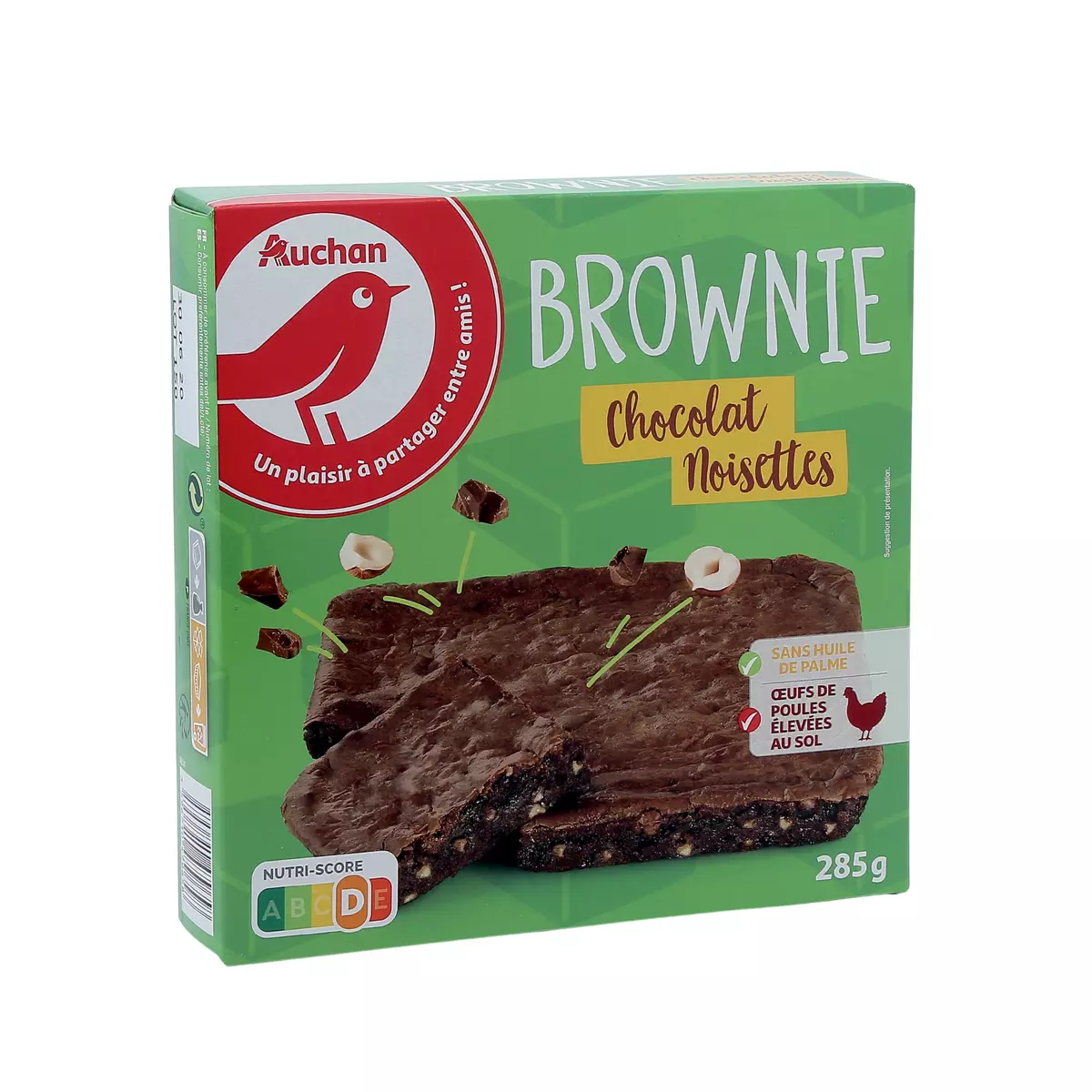 AUCHAN Brownie au chocolat et aux noisettes 8 parts 285g