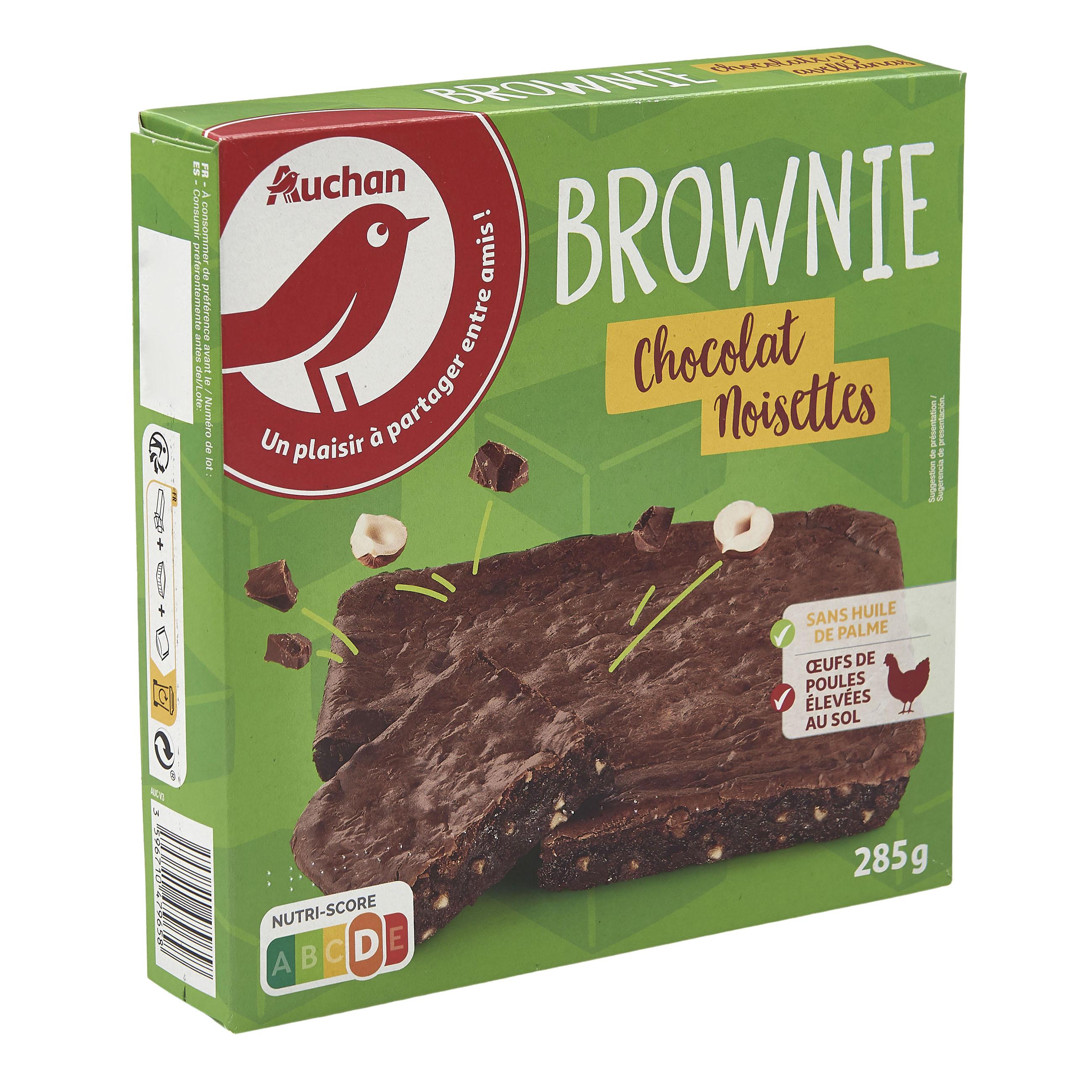 Voir la diapositive 2 : AUCHAN Brownie au chocolat et aux noisettes 8 parts 285g