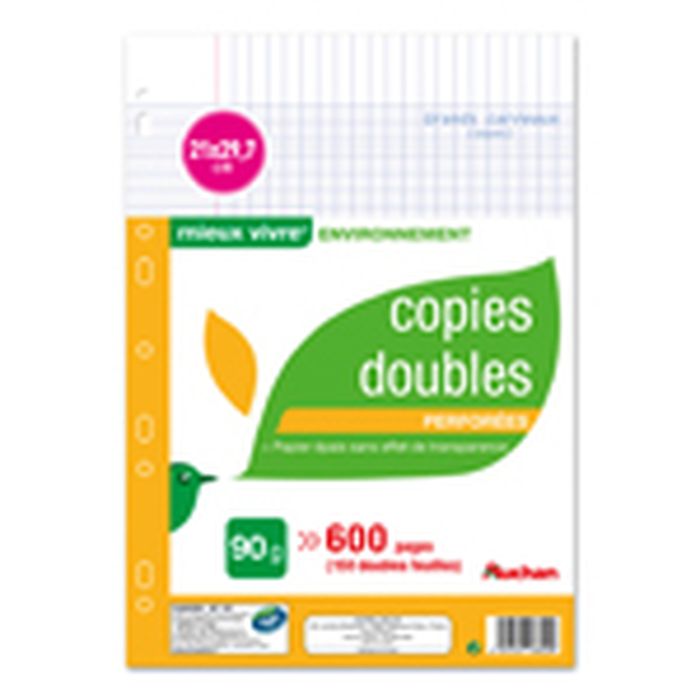 AUCHAN Copies doubles perforées seyes 21x29,7cm - 600 pages
