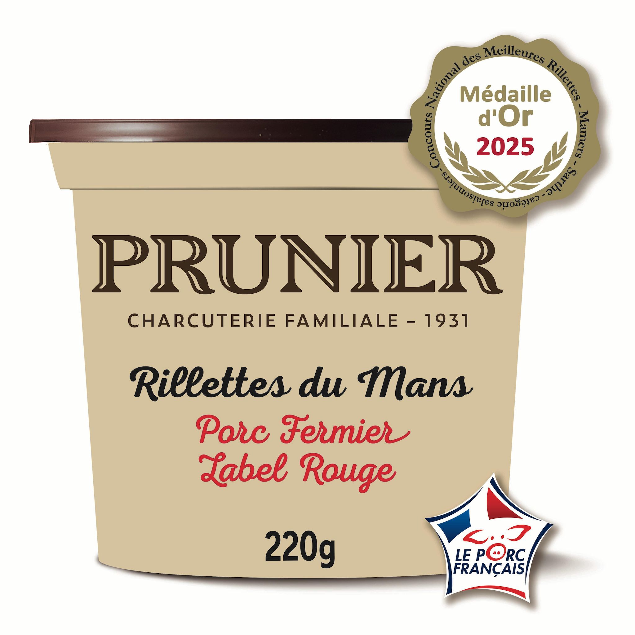 Voir la diapositive 2 : MAISON PRUNIER Rillettes du Mans de porc fermier français Label Rouge 220g