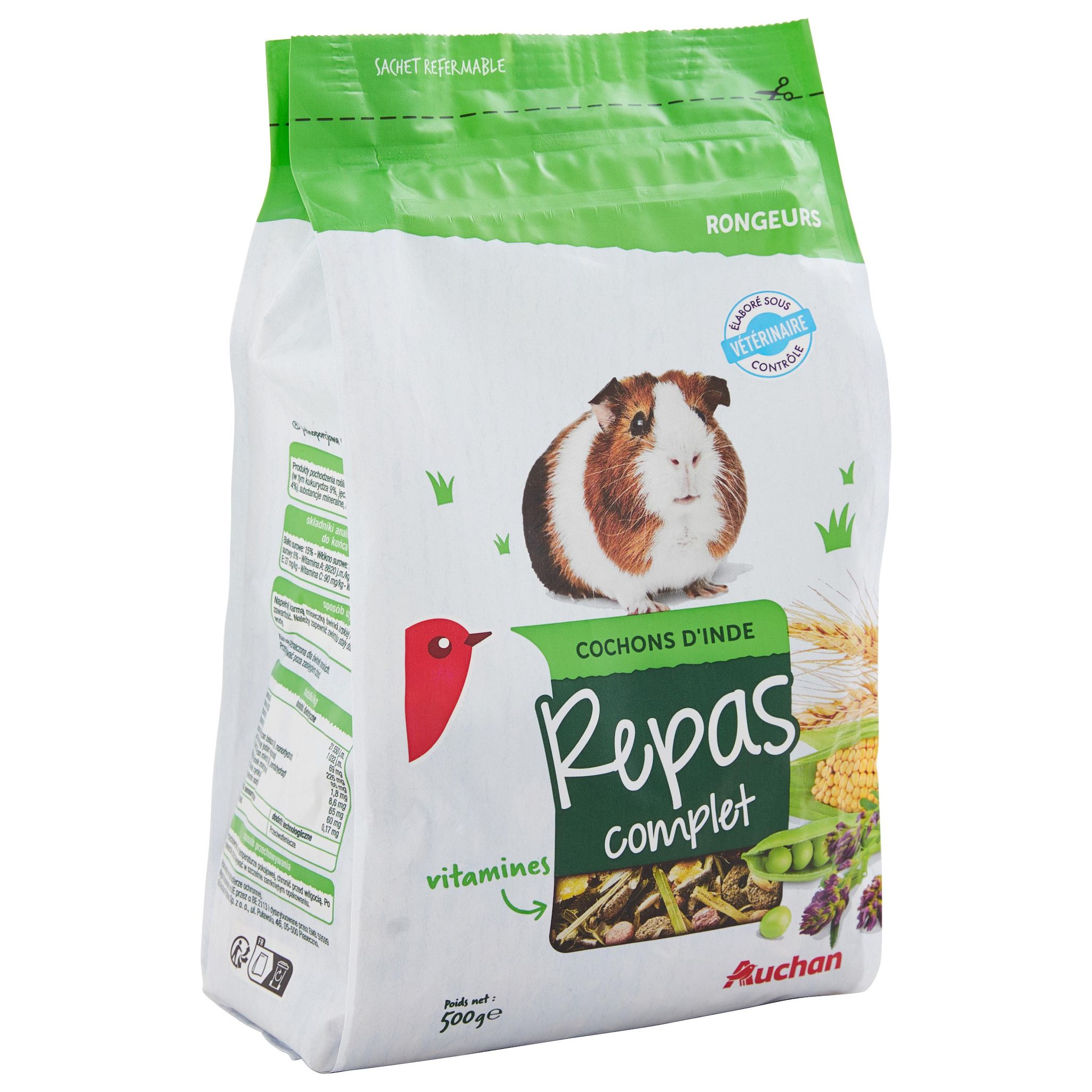 Voir la diapositive 2 : AUCHAN Repas complet pour cochons d'Inde 500g