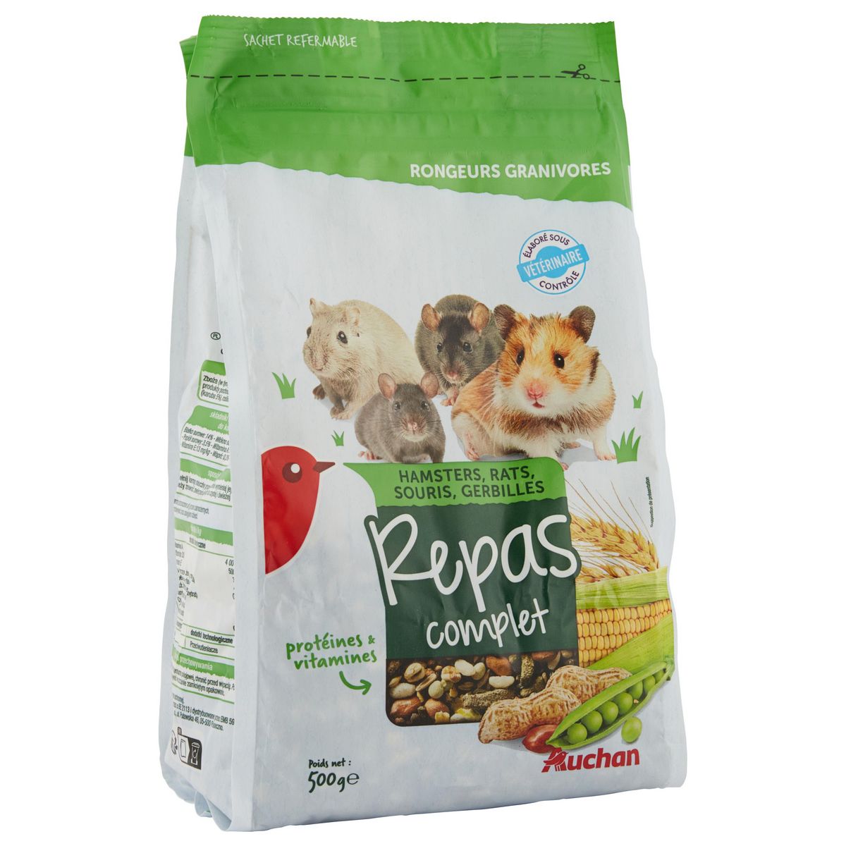 AUCHAN Repas complet pour hamsters rats souris et gerbilles 500g
