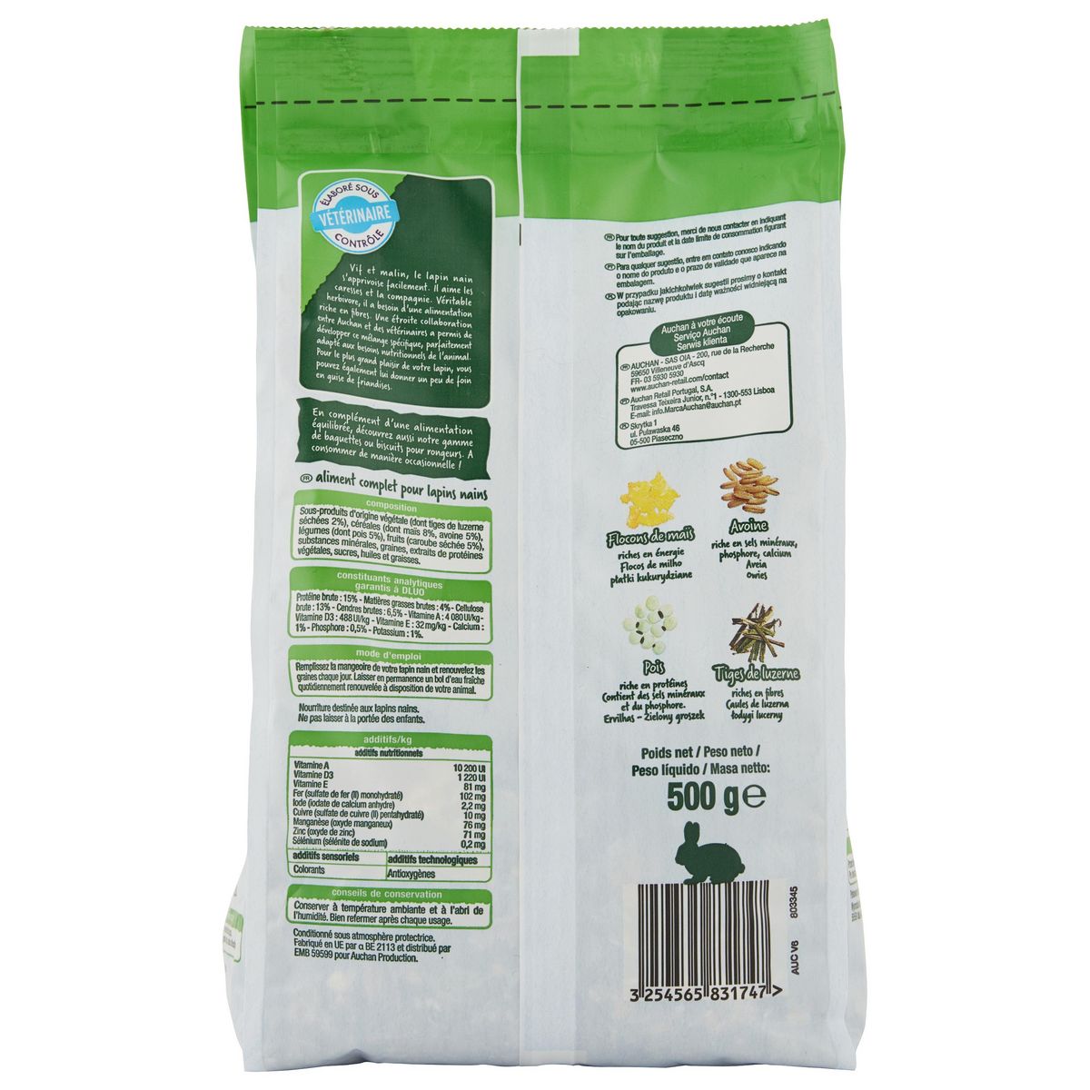 AUCHAN Repas complet pour lapins nains 500g