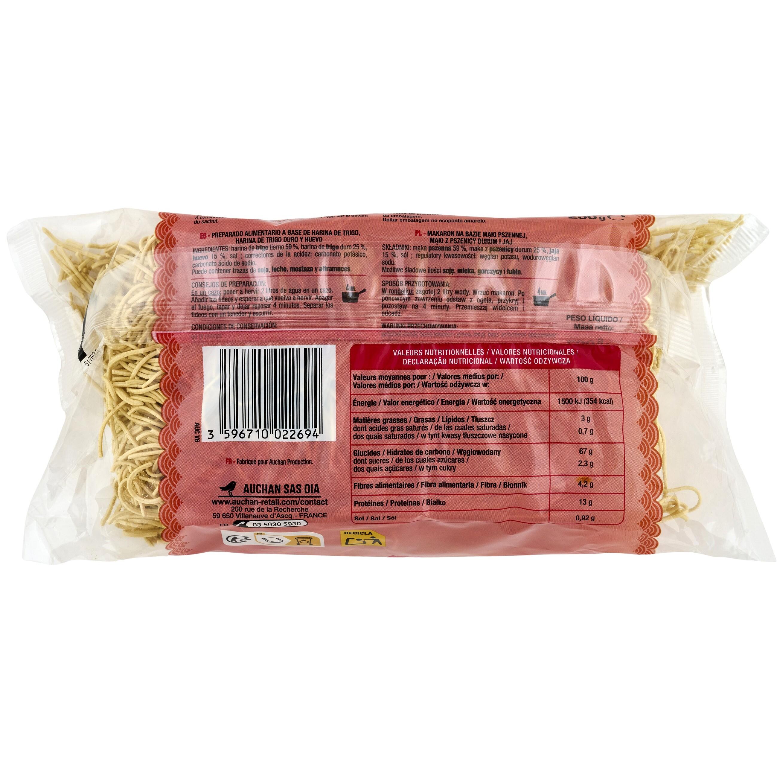 Voir la diapositive 3 : AUCHAN Nouilles chinoises aux œufs 3 personnes 250g