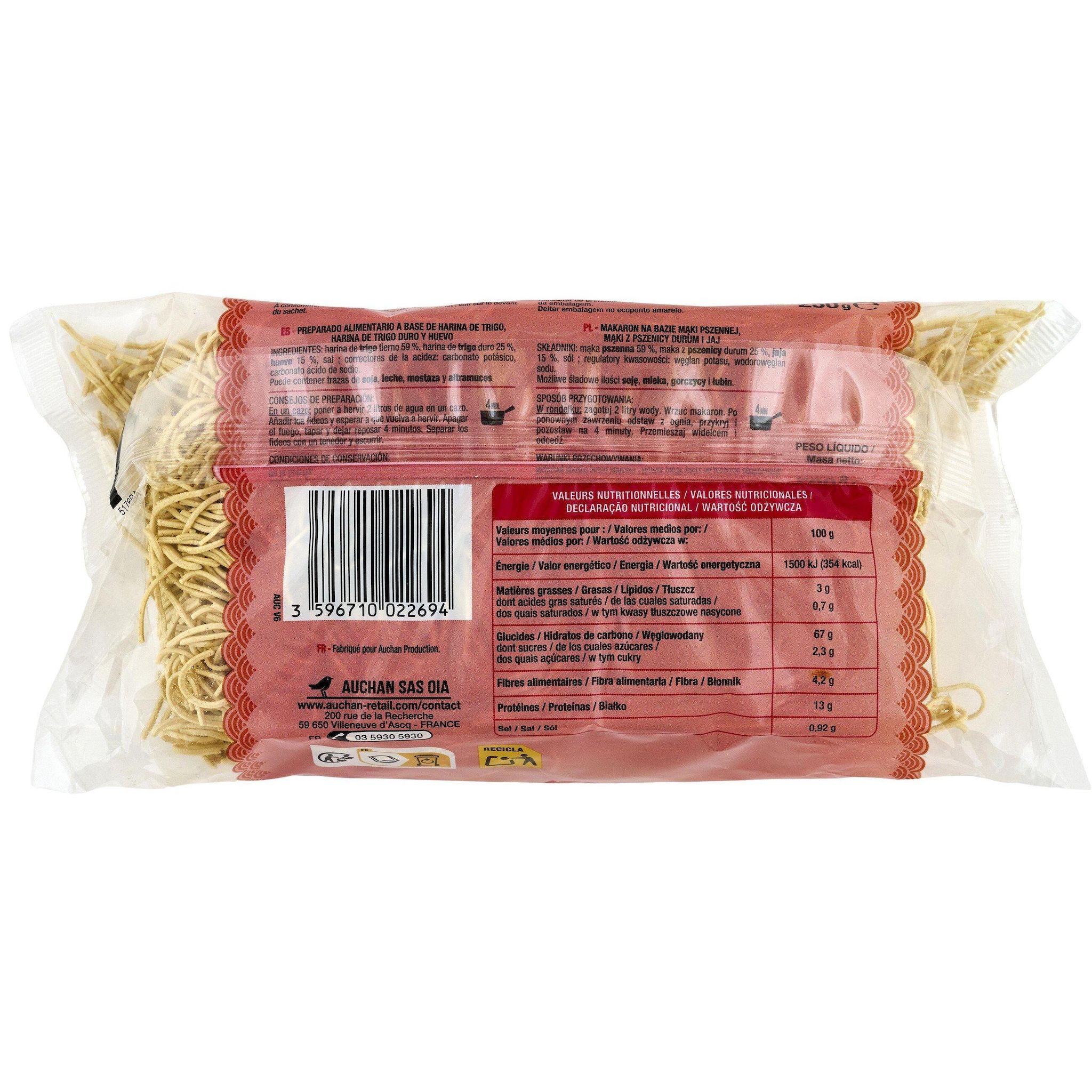 Voir la diapositive 4 : AUCHAN Nouilles chinoises aux œufs 3 personnes 250g