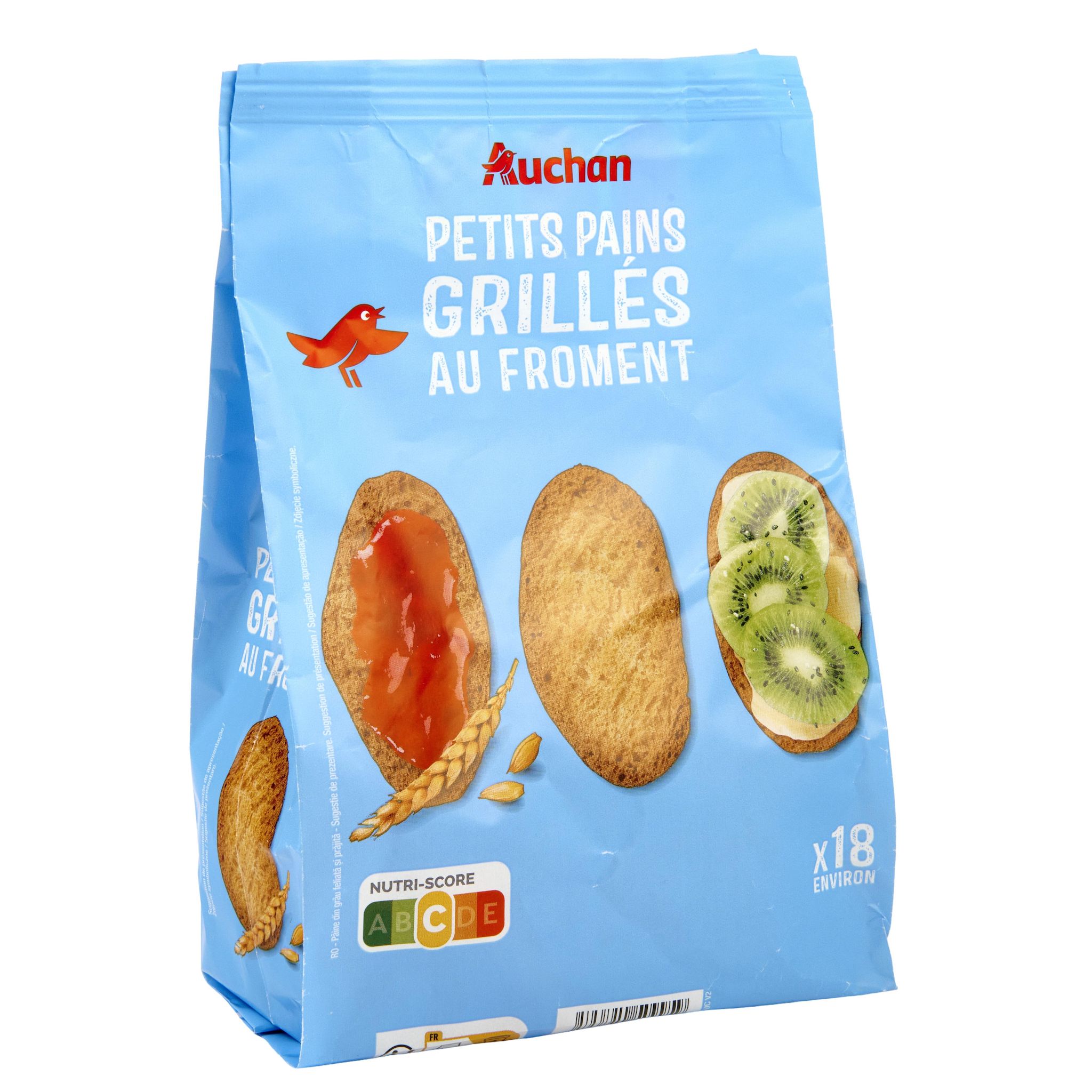 Voir la diapositive 2 : AUCHAN Petits pains grillés au froment sans huile de palme x17 225g