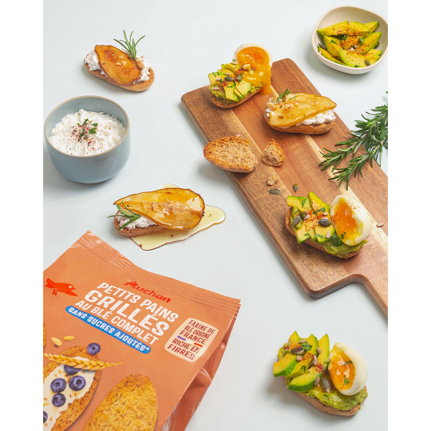 Voir la diapositive 4 : AUCHAN Petits pains grillés au blé complet sans sucres ajoutés x18 225g
