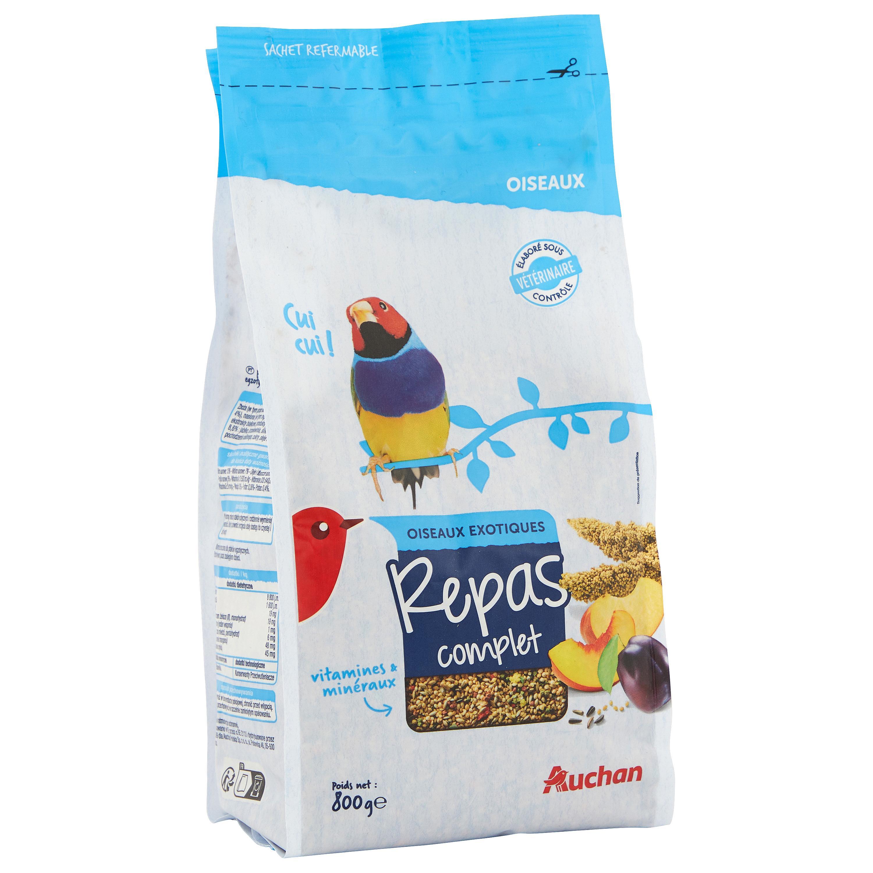 Voir la diapositive 3 : AUCHAN Menu complet pour oiseaux exotiques 800g