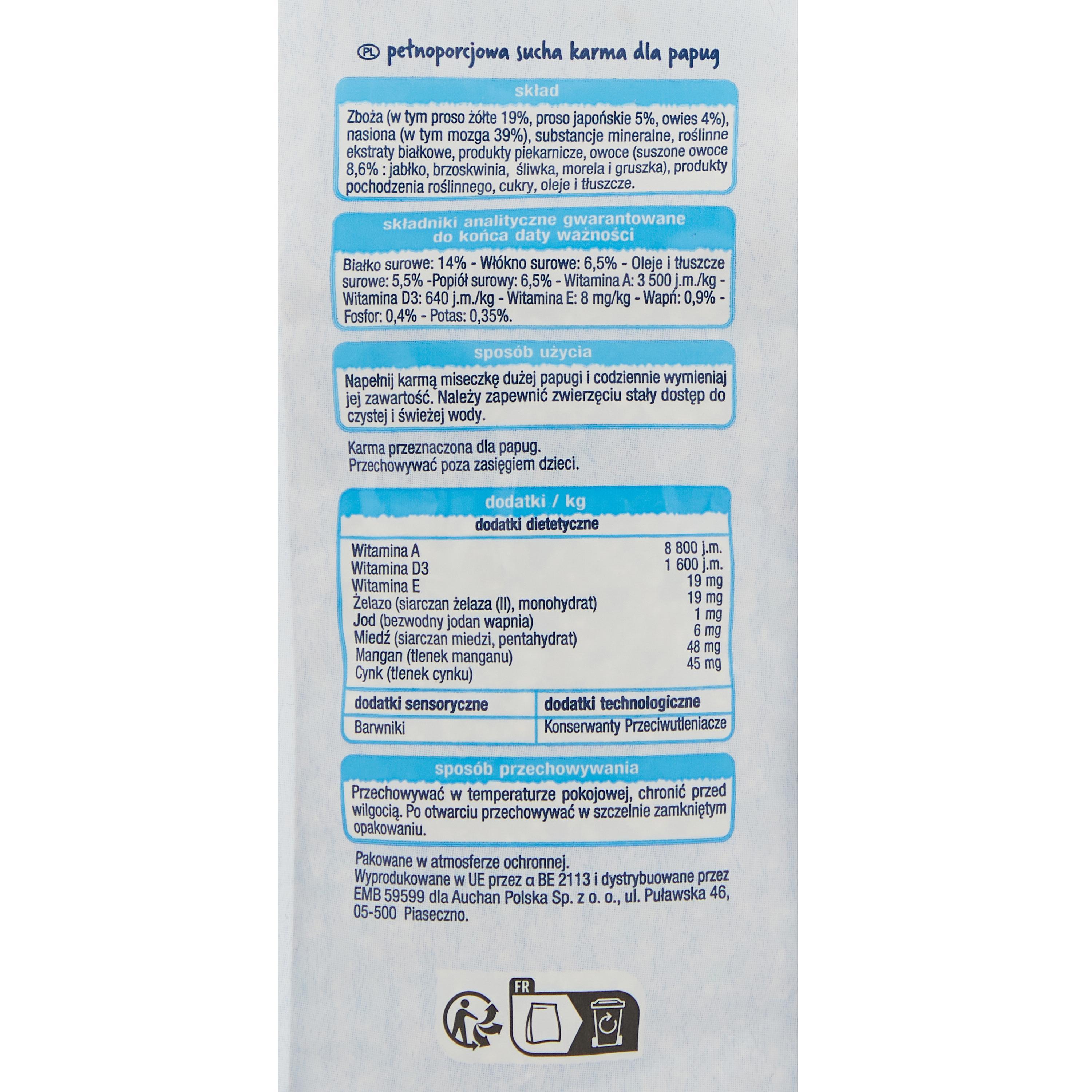 Voir la diapositive 2 : AUCHAN Graines pour perruches 800g