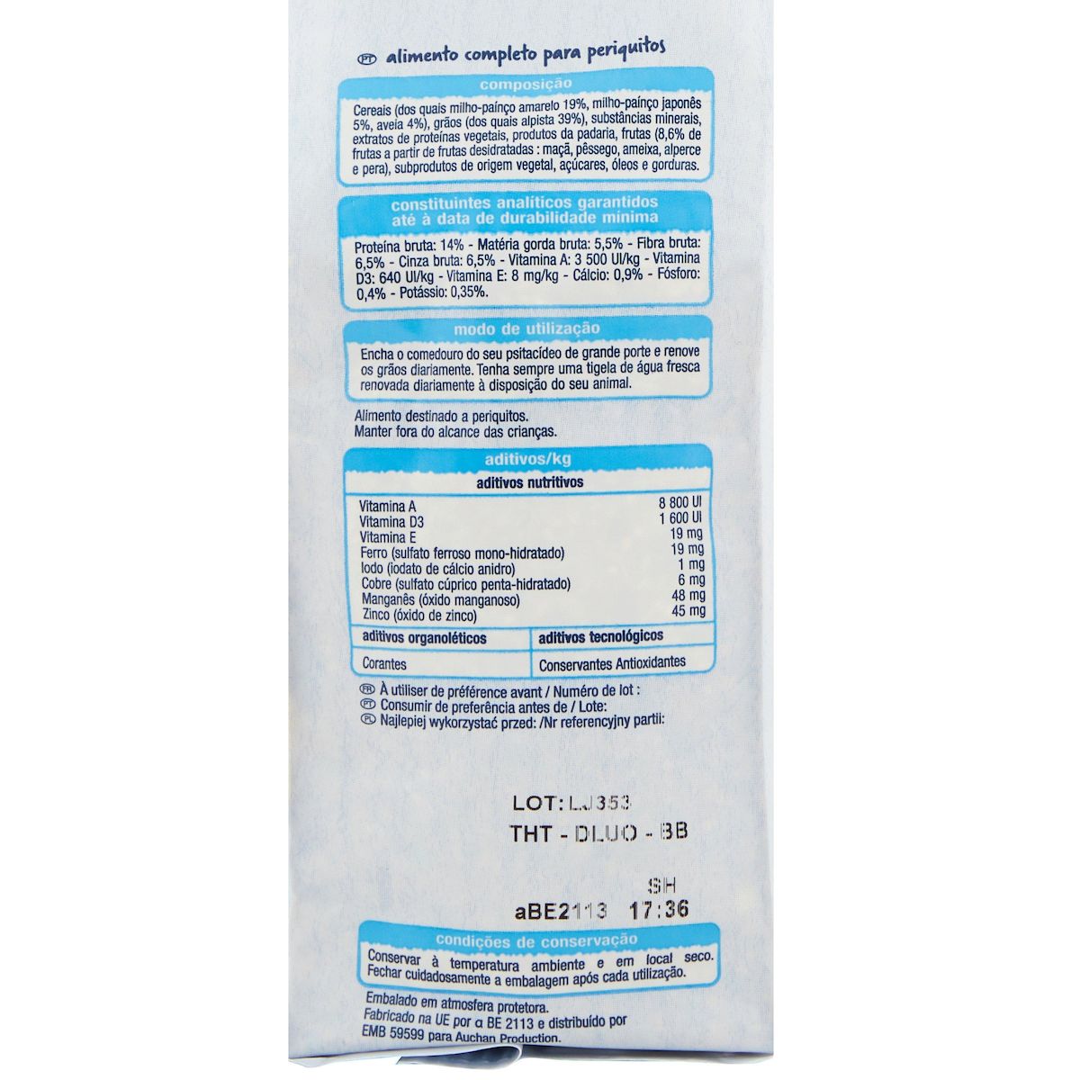 AUCHAN Graines pour perruches 800g