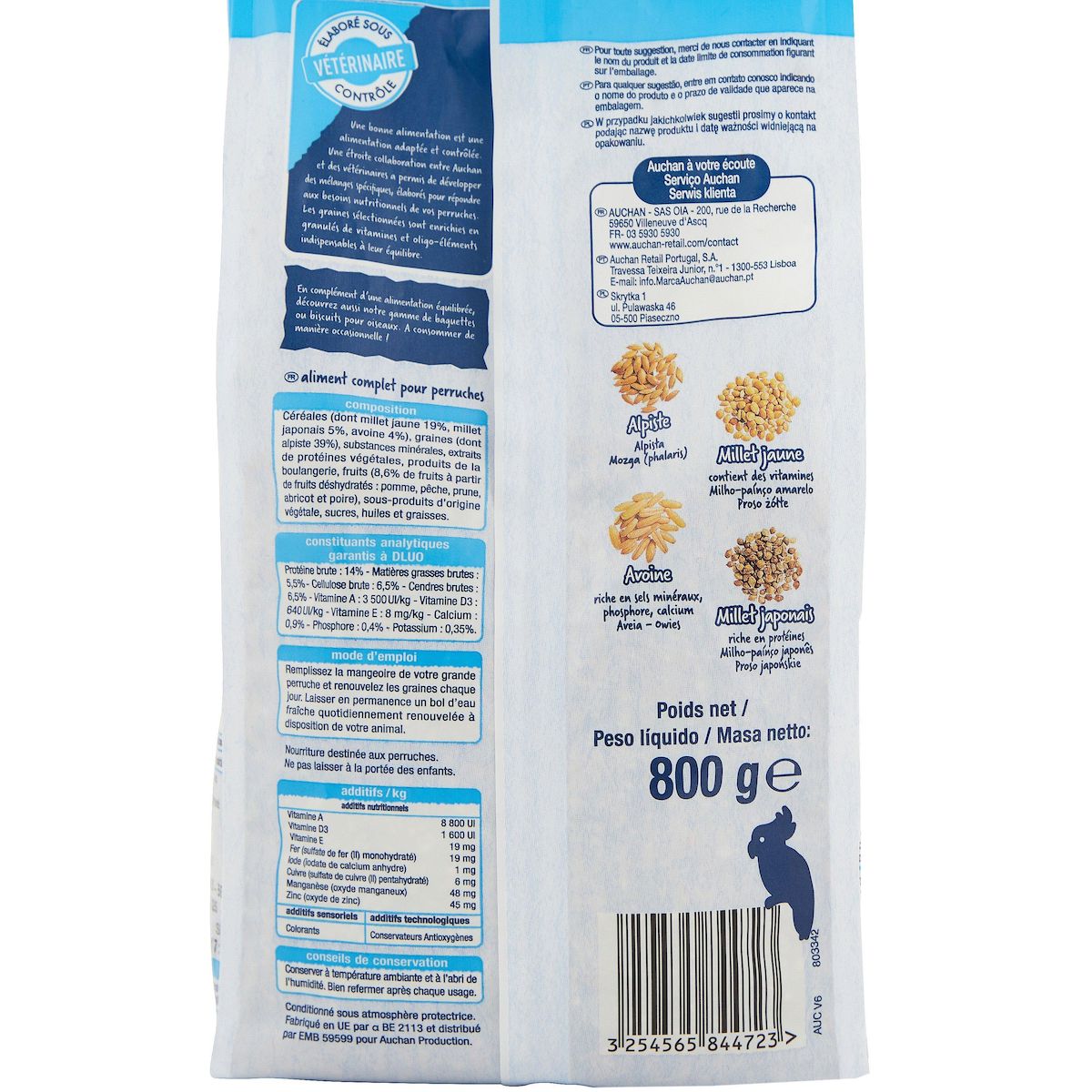 AUCHAN Graines pour perruches 800g