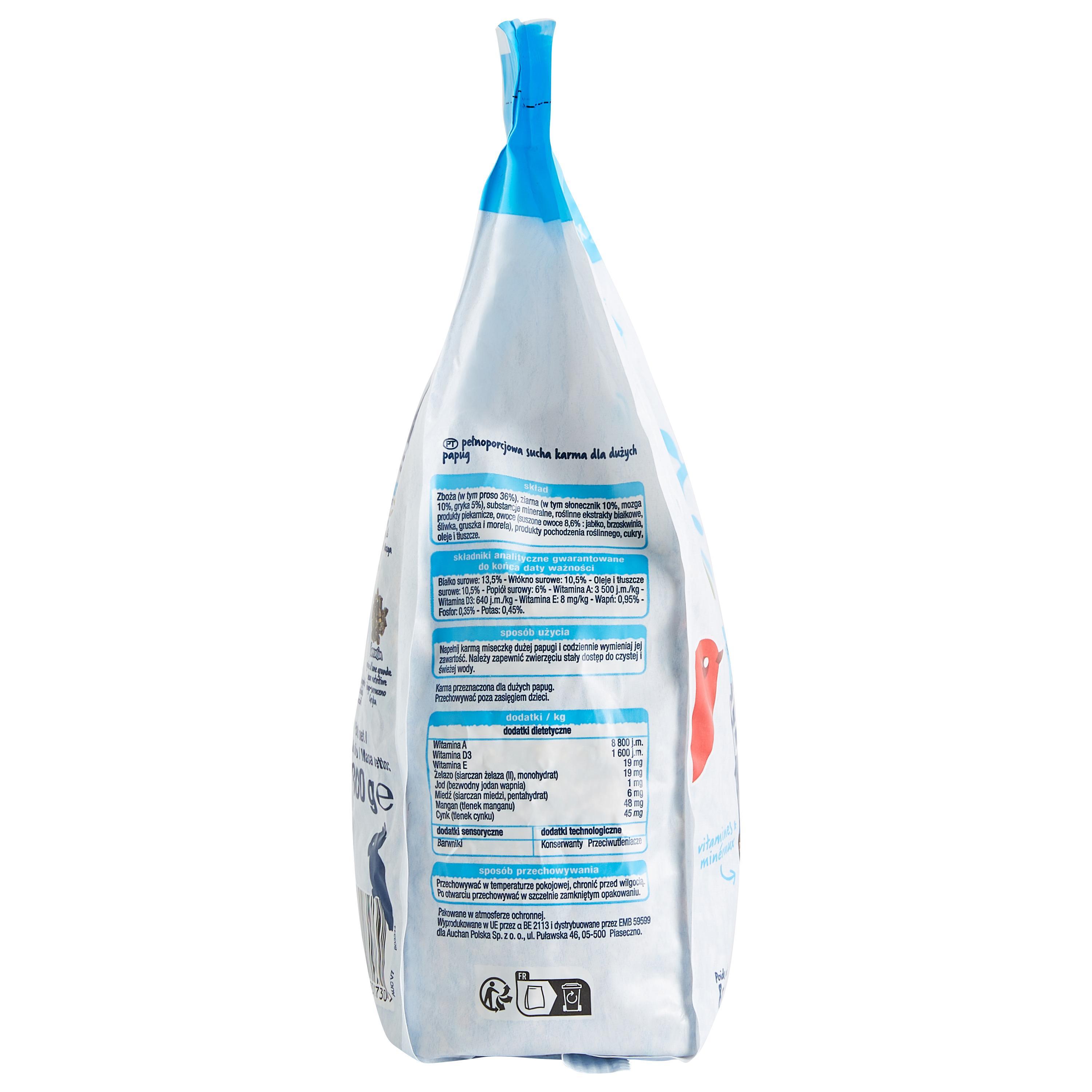 Voir la diapositive 2 : AUCHAN Repas complet graines pour grandes perruches 800g