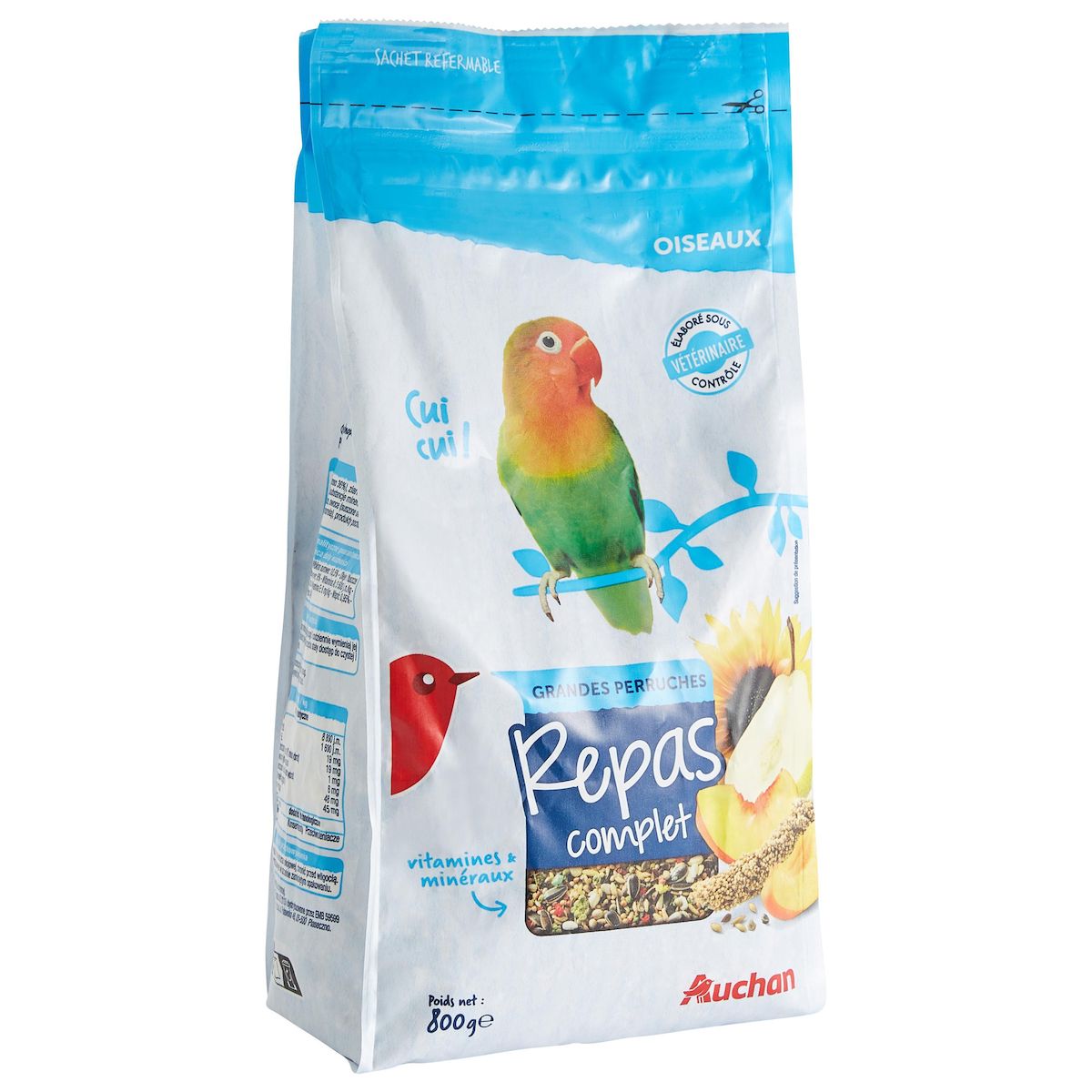 AUCHAN Repas complet graines pour grandes perruches 800g