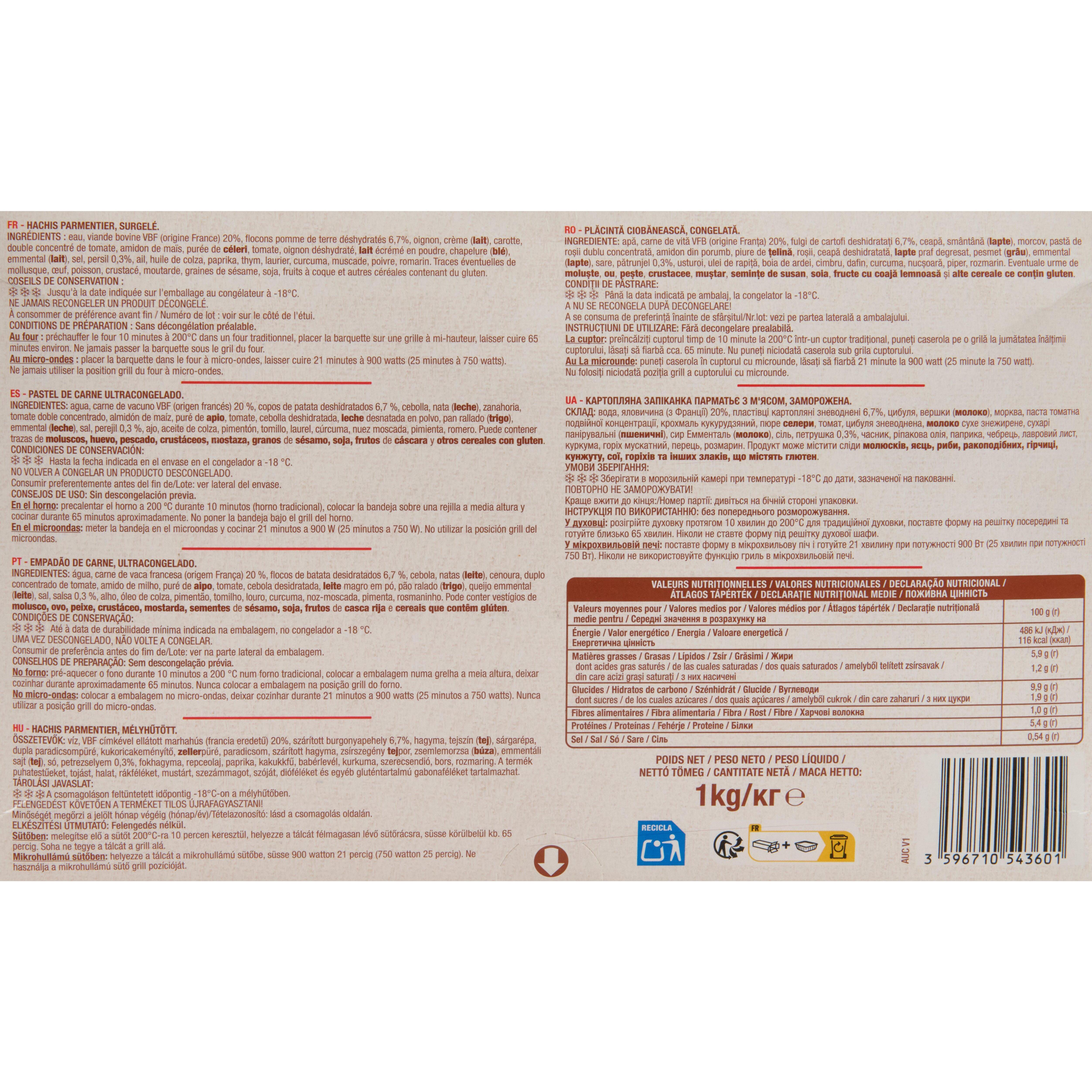 Voir la diapositive 2 : AUCHAN Hachis parmentier 4 portions 1kg