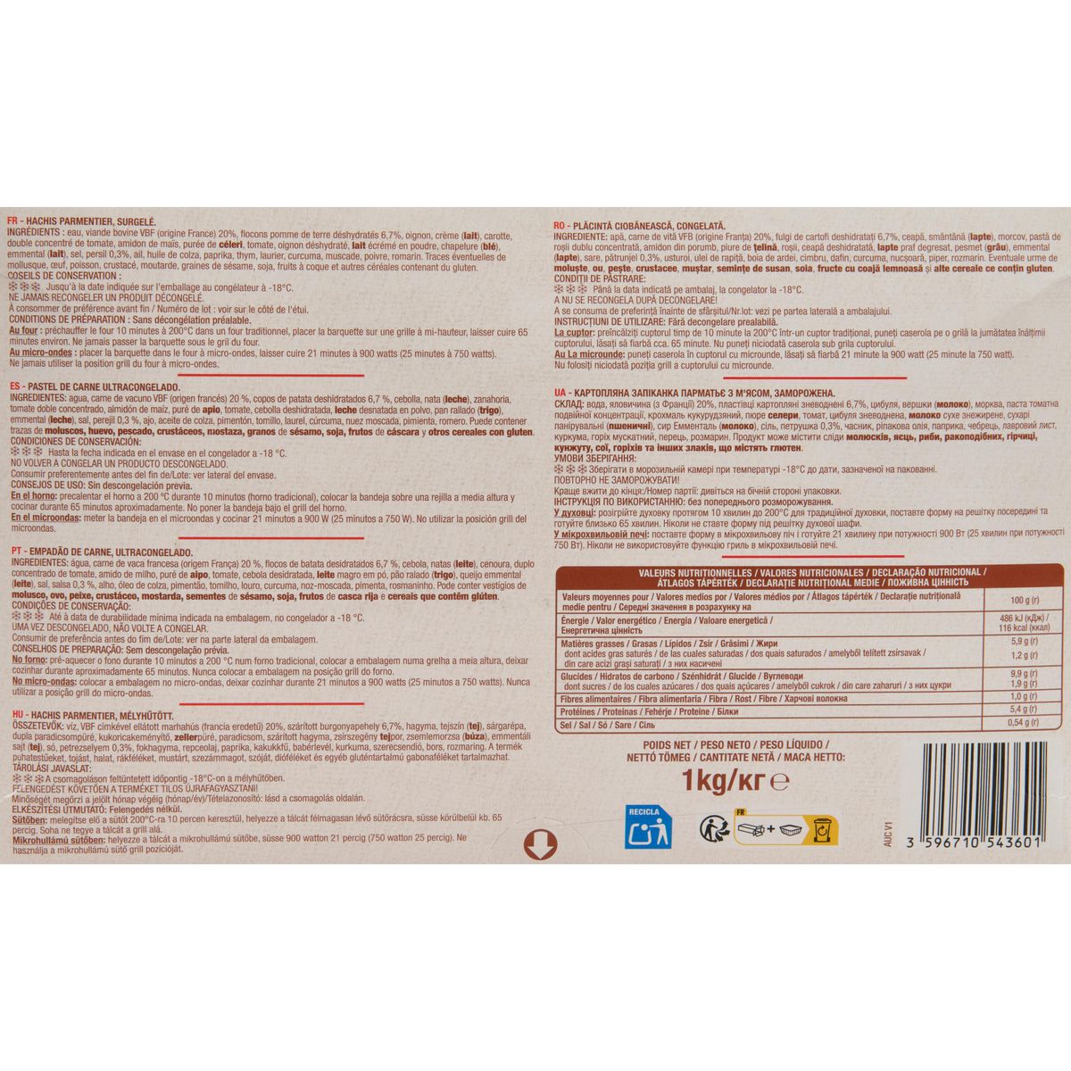 AUCHAN Hachis parmentier 4 portions 1kg