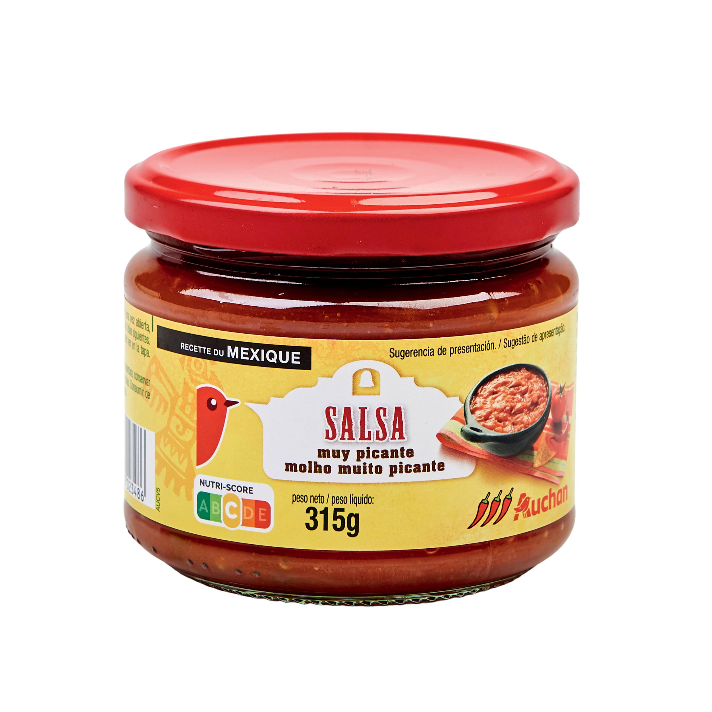 Voir la diapositive 2 : AUCHAN Sauce salsa hot très piquante 315g