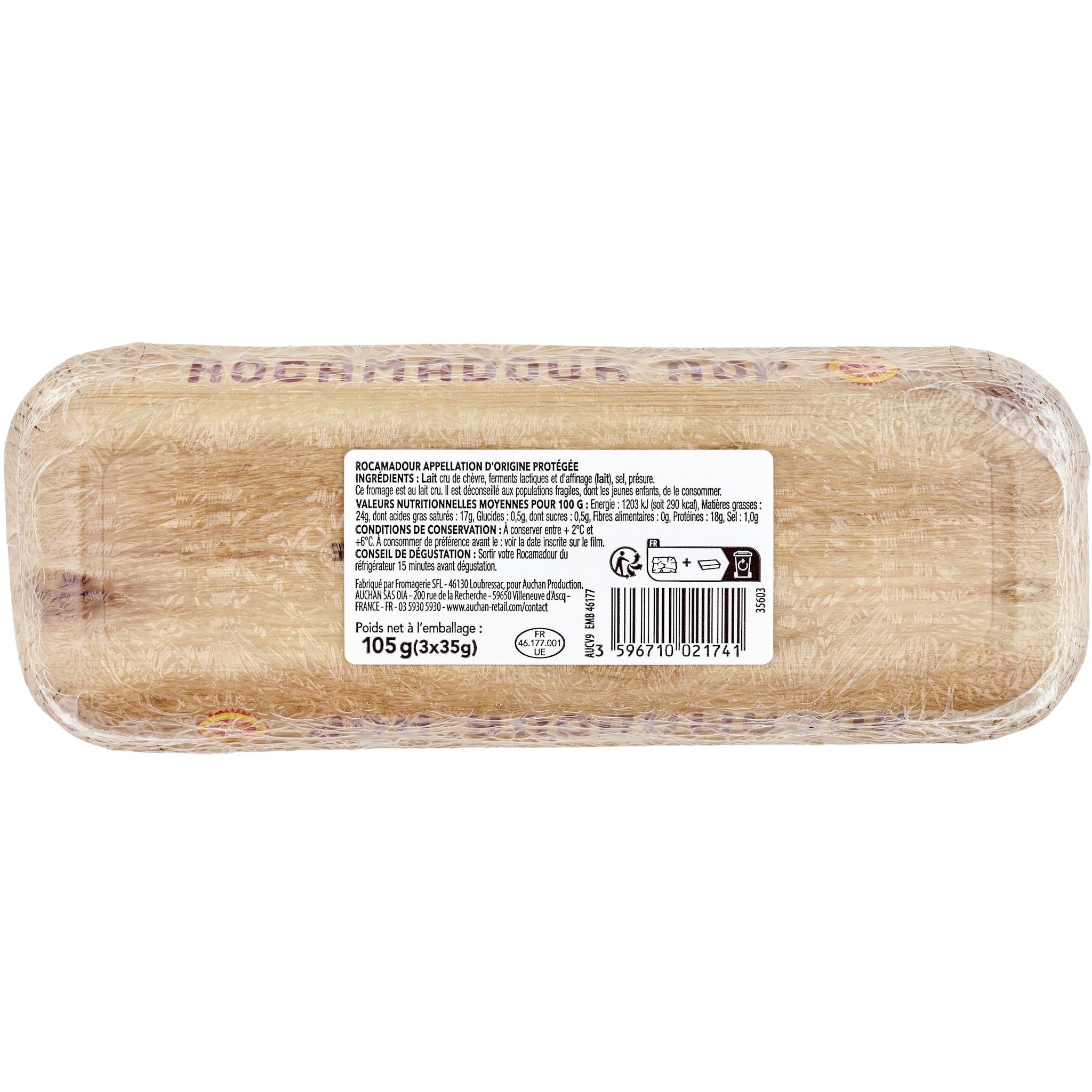 Voir la diapositive 2 : AUCHAN TERROIR Rocamadour au lait cru AOP 105g