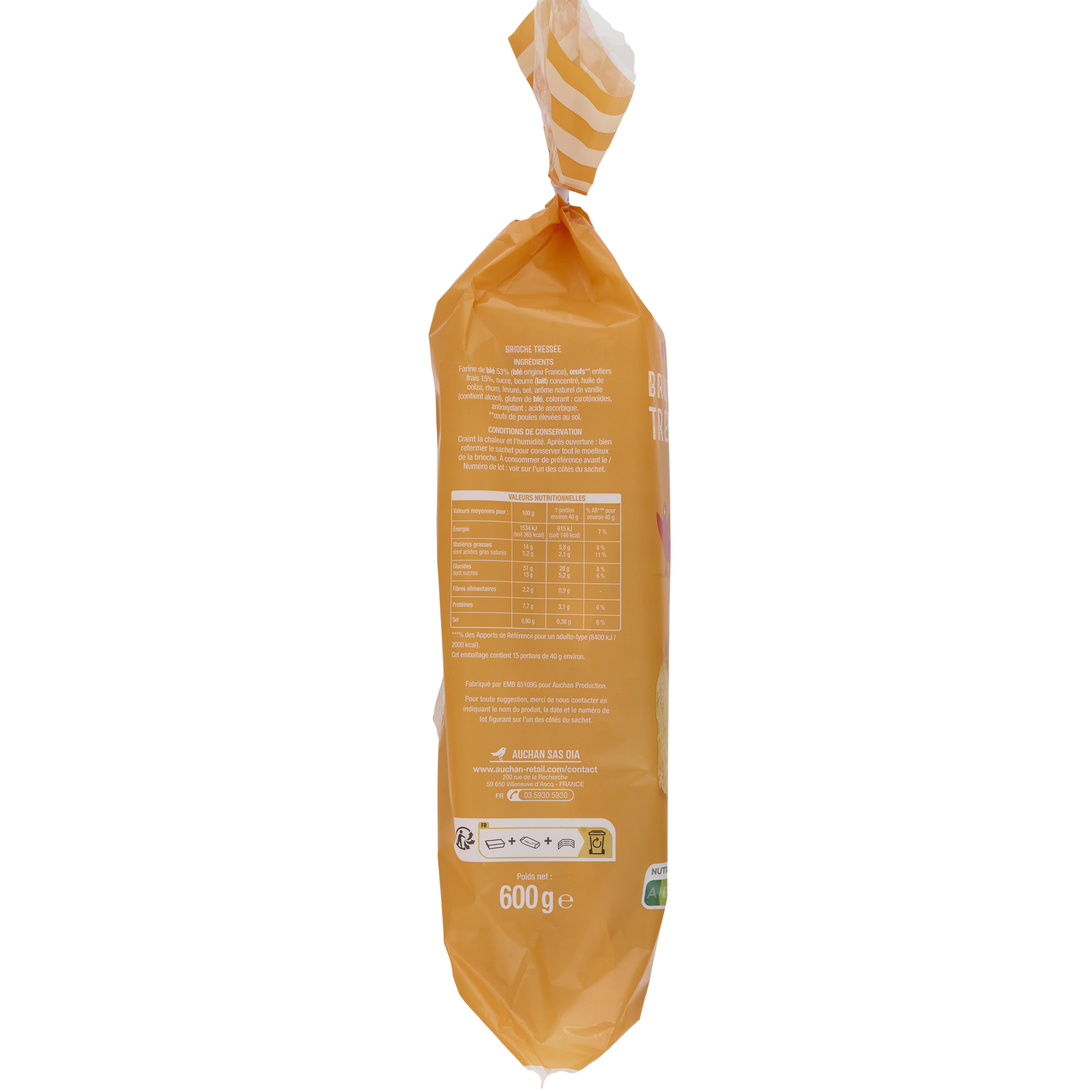 Voir la diapositive 2 : AUCHAN Brioche tressée aux œufs frais 17 tranches 600g