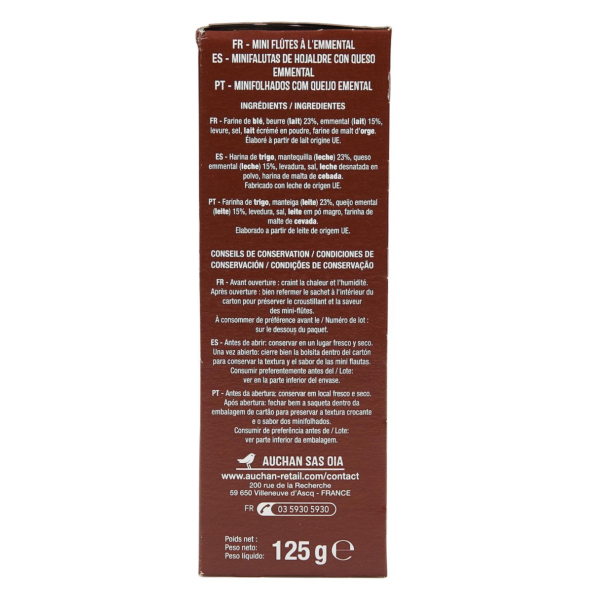 AUCHAN Mini flûtes emmental 125g