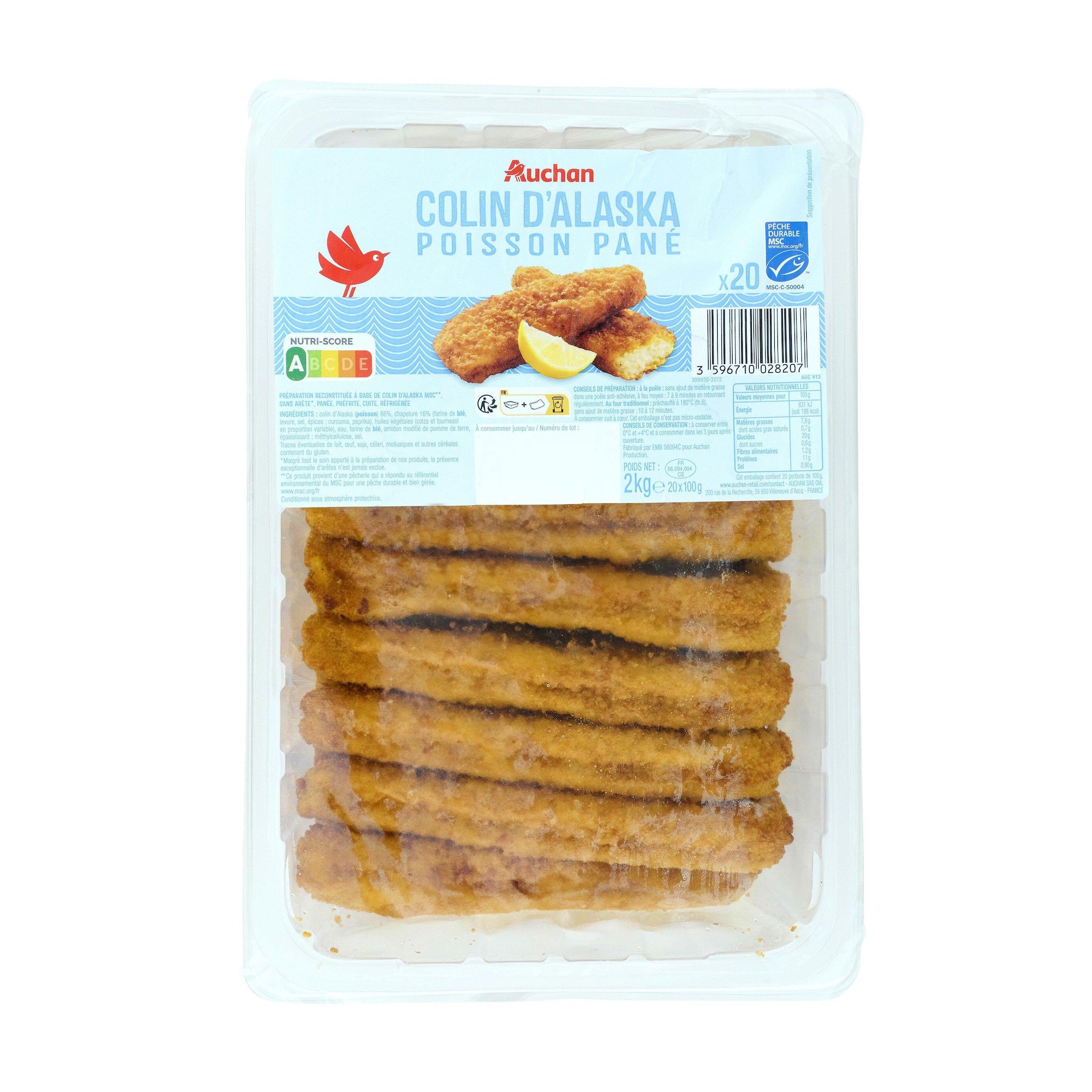Voir la diapositive 2 : AUCHAN Panés de colin d'Alaska 20 pièces 2kg