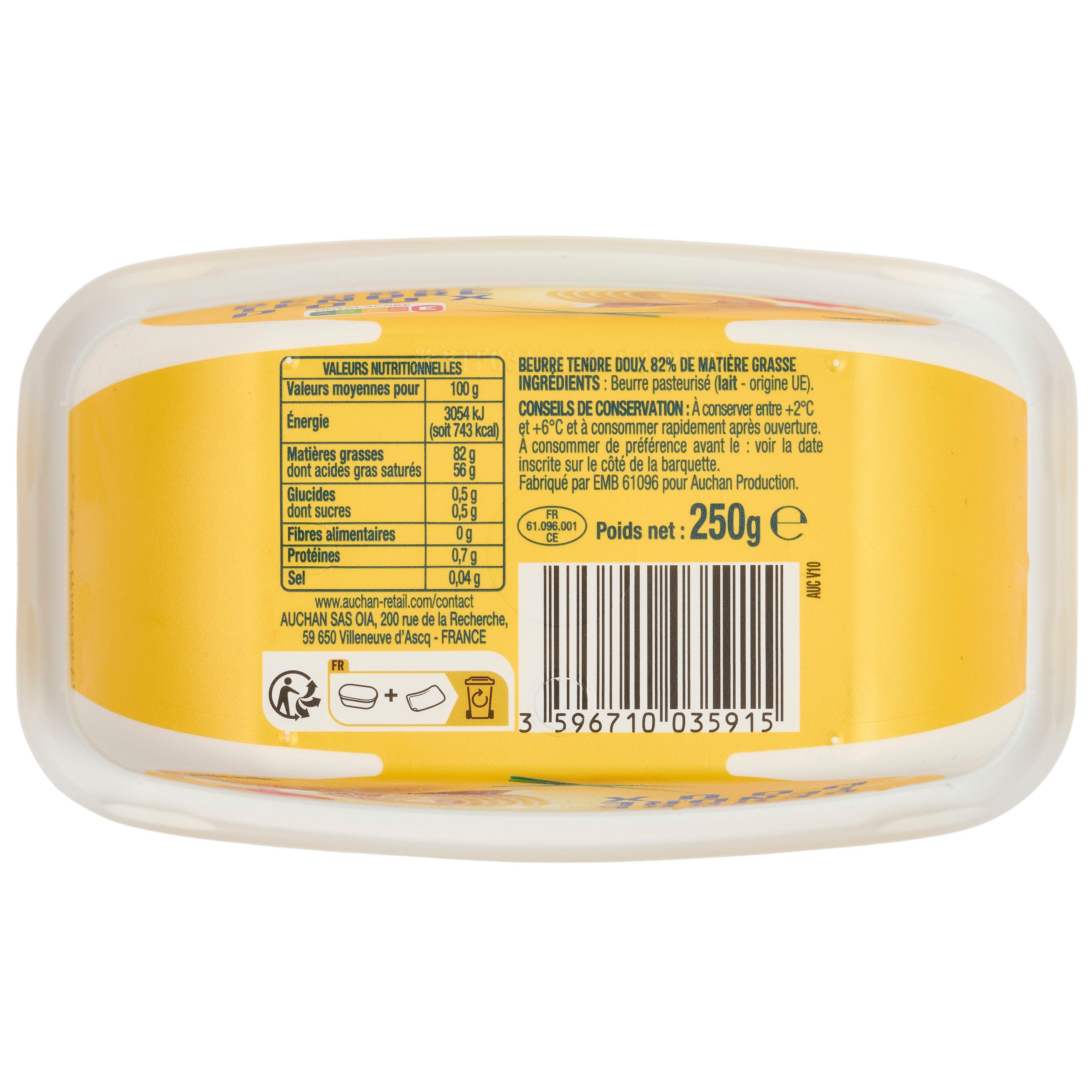 Voir la diapositive 2 : AUCHAN Beurre tendre doux 82%MG 250g