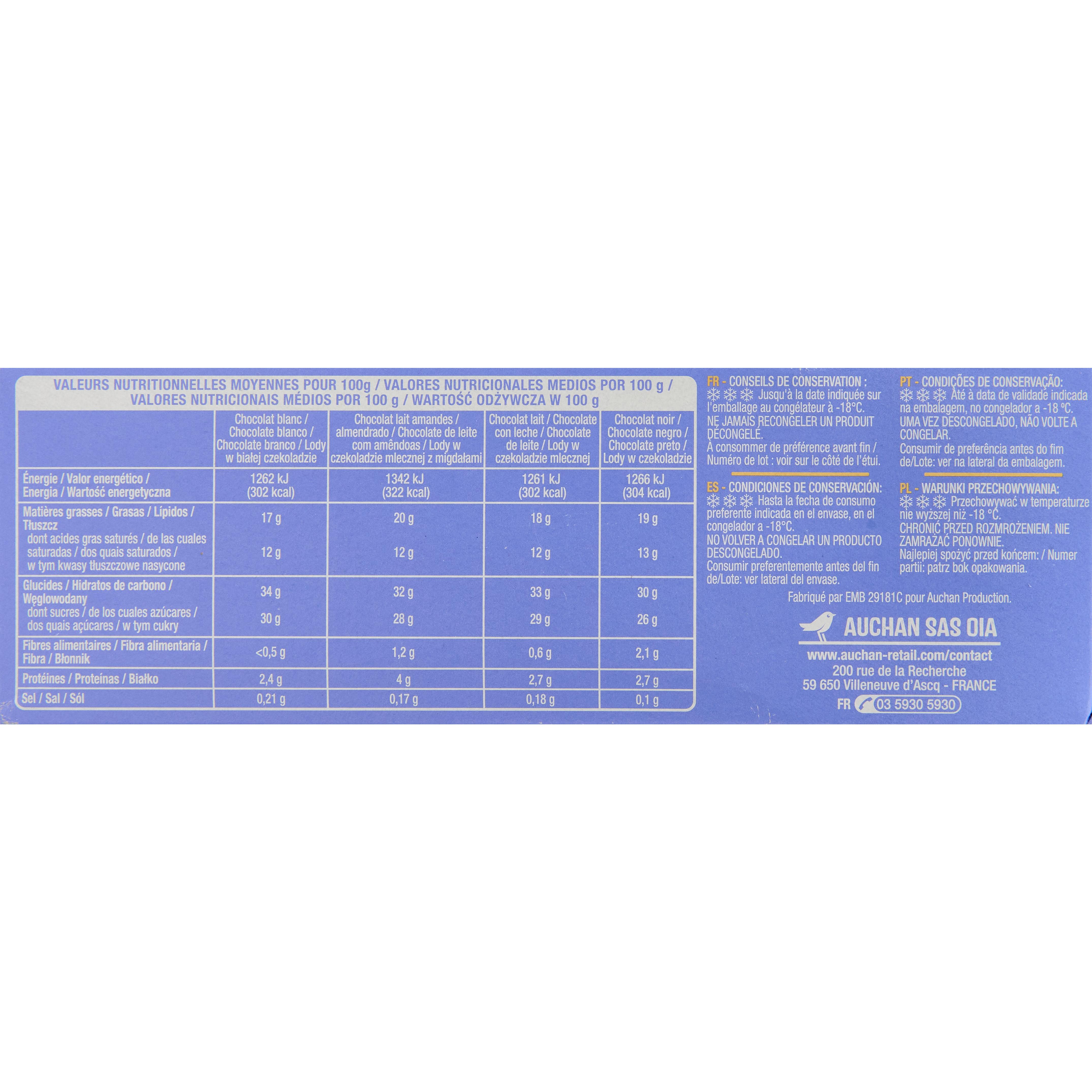 Voir la diapositive 2 : AUCHAN Assortiment de mini bâtonnets glacés 8 pièces 258g