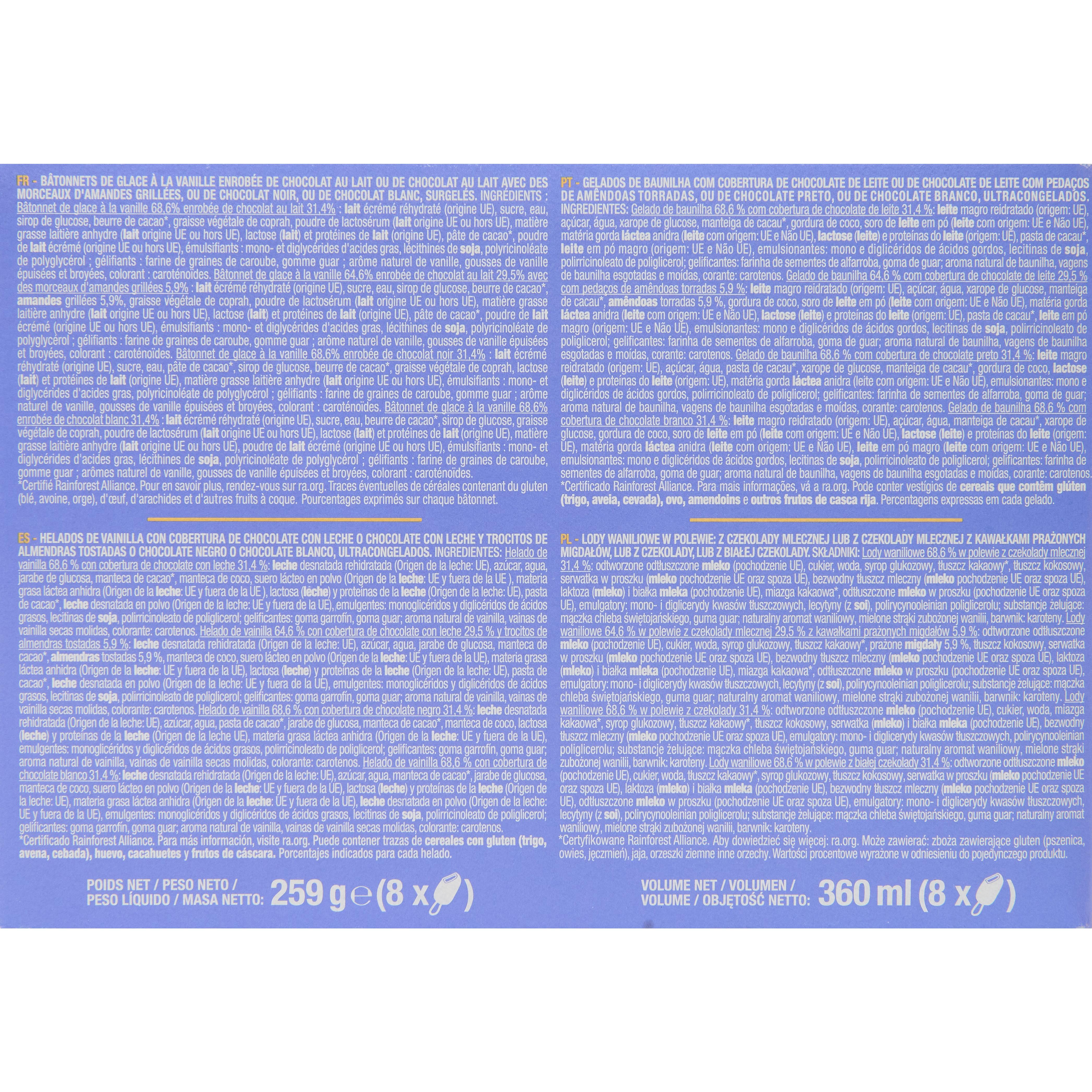Voir la diapositive 3 : AUCHAN Assortiment de mini bâtonnets glacés 8 pièces 258g