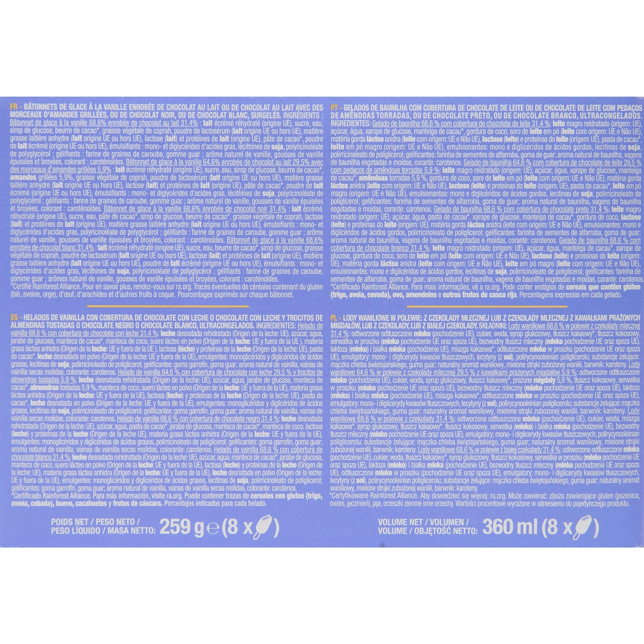 Voir la diapositive 3 : AUCHAN Assortiment de mini bâtonnets glacés 8 pièces 258g