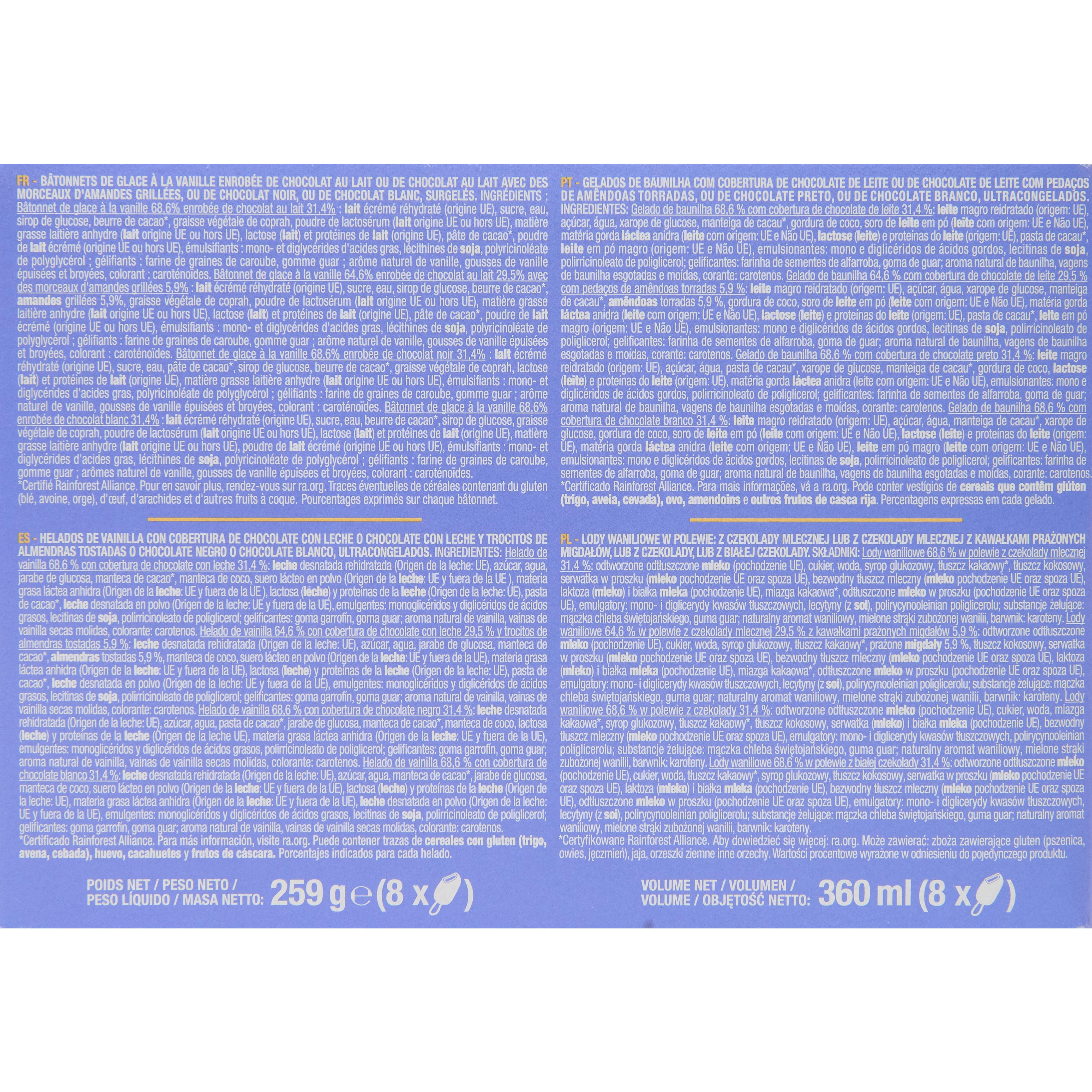 Voir la diapositive 4 : AUCHAN Assortiment de mini bâtonnets glacés 8 pièces 258g